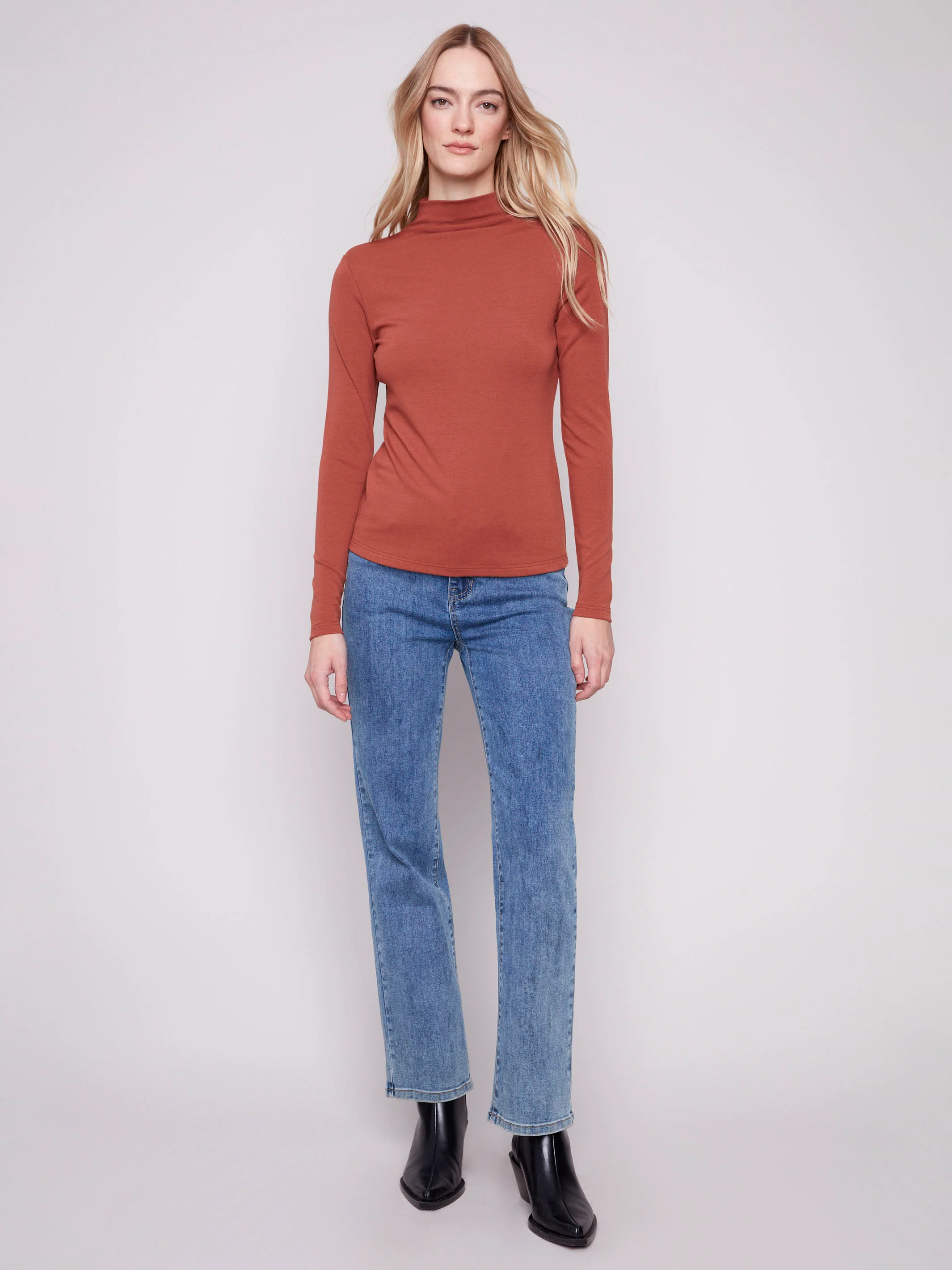 Long Sleeve Mock Neck Top - Sepia - WHSBYS