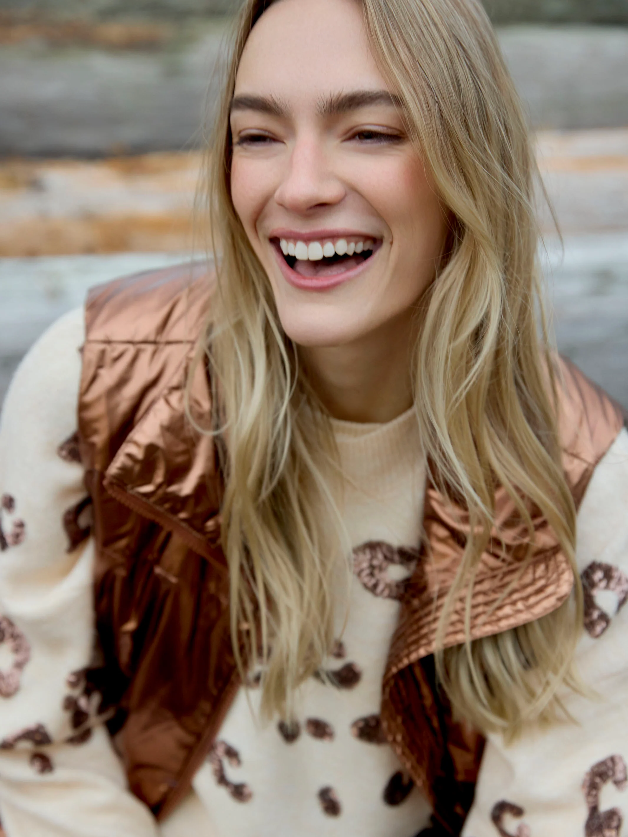 Mock Neck Sweater With Animal Print Sequin Detail - Heather Oat - WHSBYS