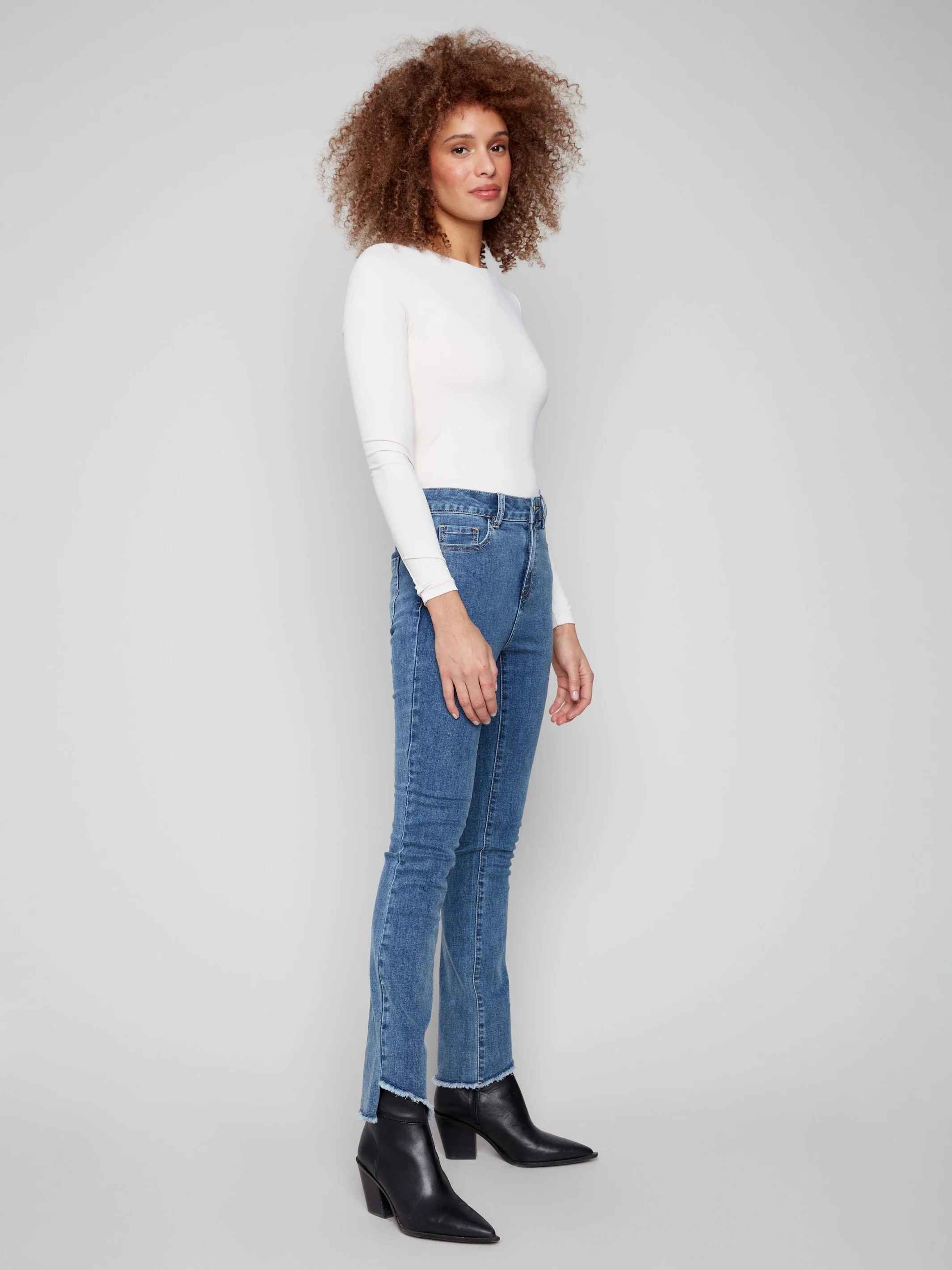 Bootcut Jeans With Asymmetrical Hem - Medium Blue - WHSBYS
