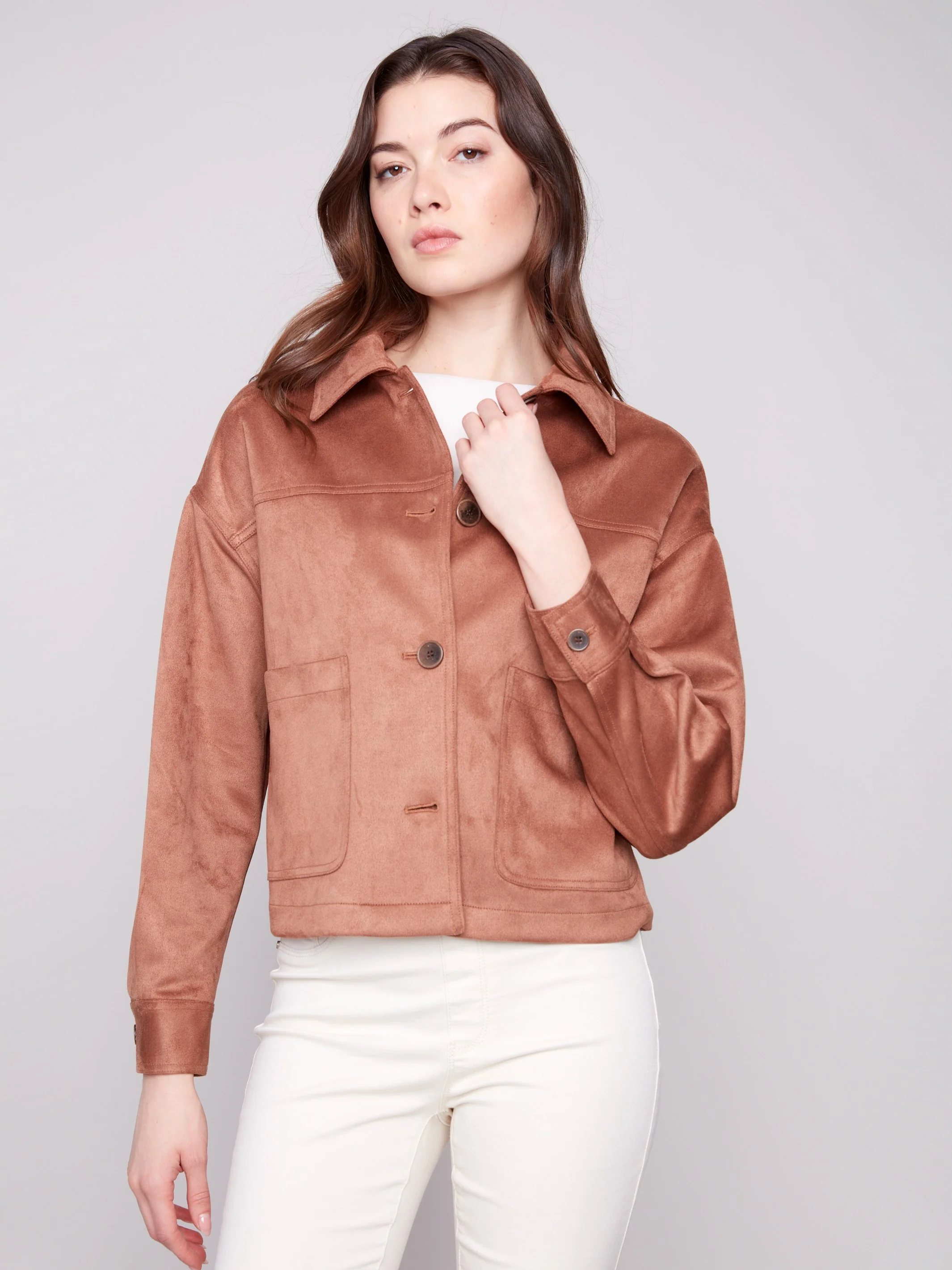 Short Faux Suede Jacket - Truffle - WHSBYS