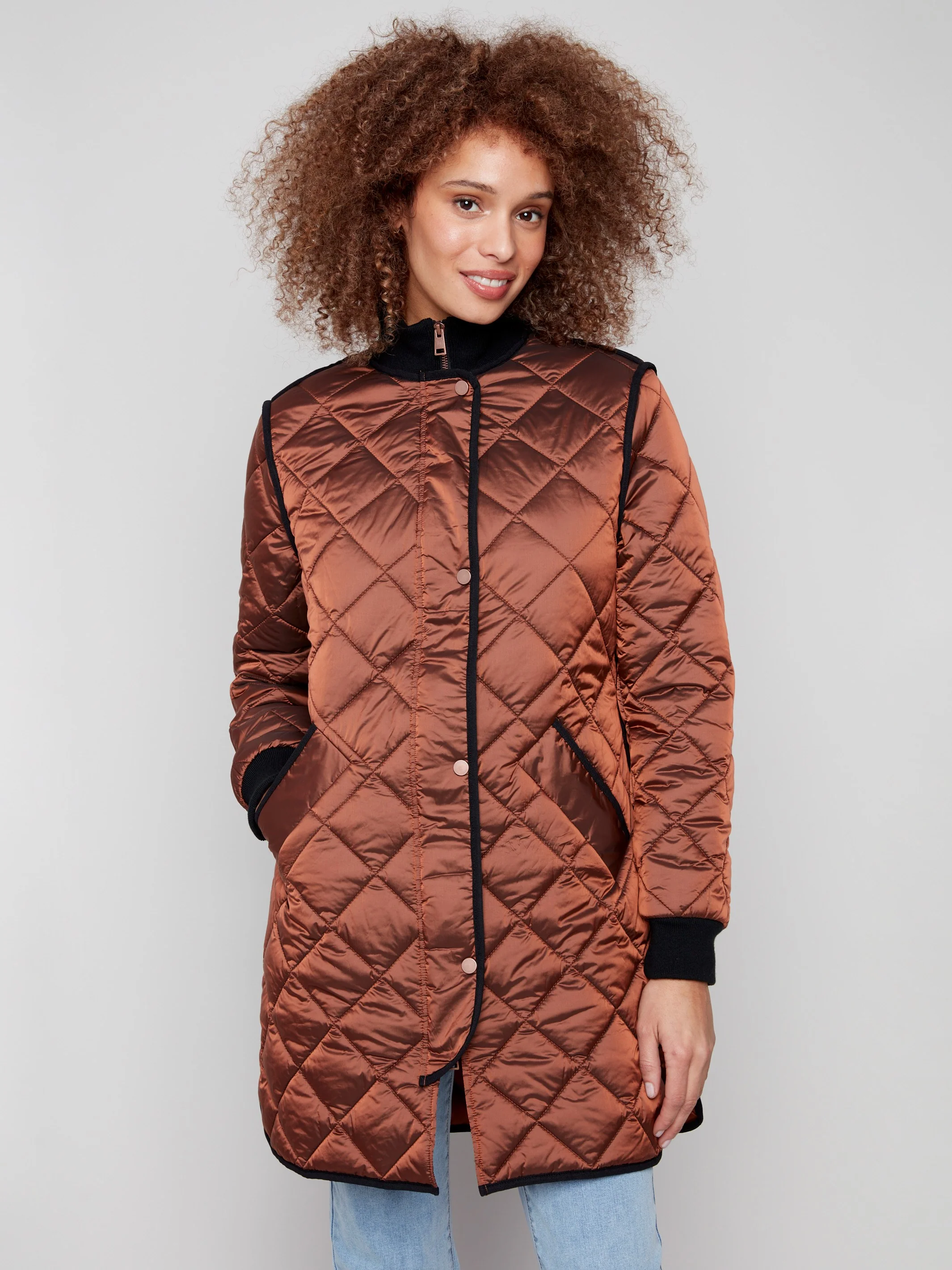 Long Quilted Puffer Jacket - Sepia - WHSBYS