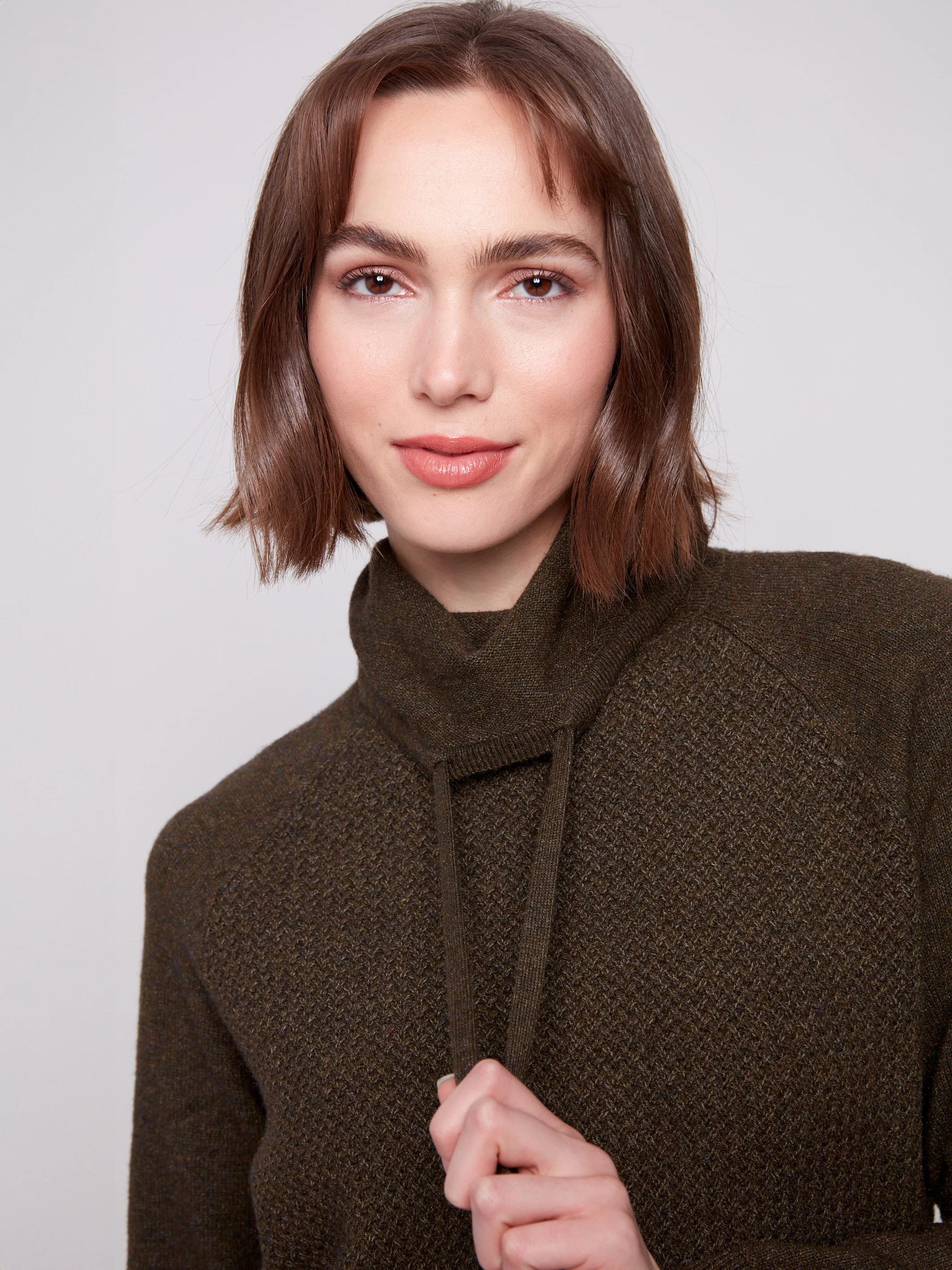 Textured Cowl Neck Knit Sweater - Heather Spruce - WHSBYS