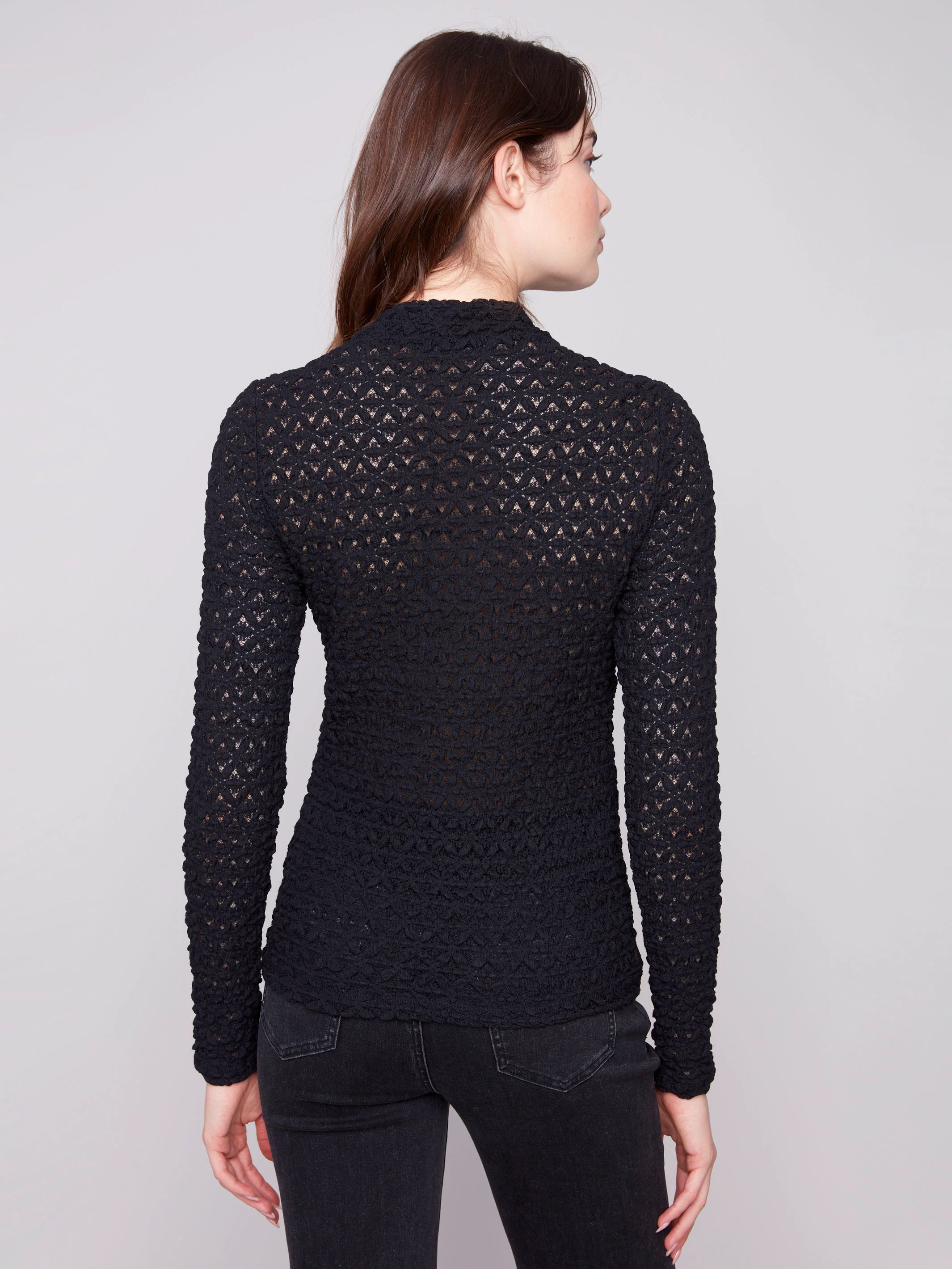 Lace Mock Neck Top - Black - WHSBYS