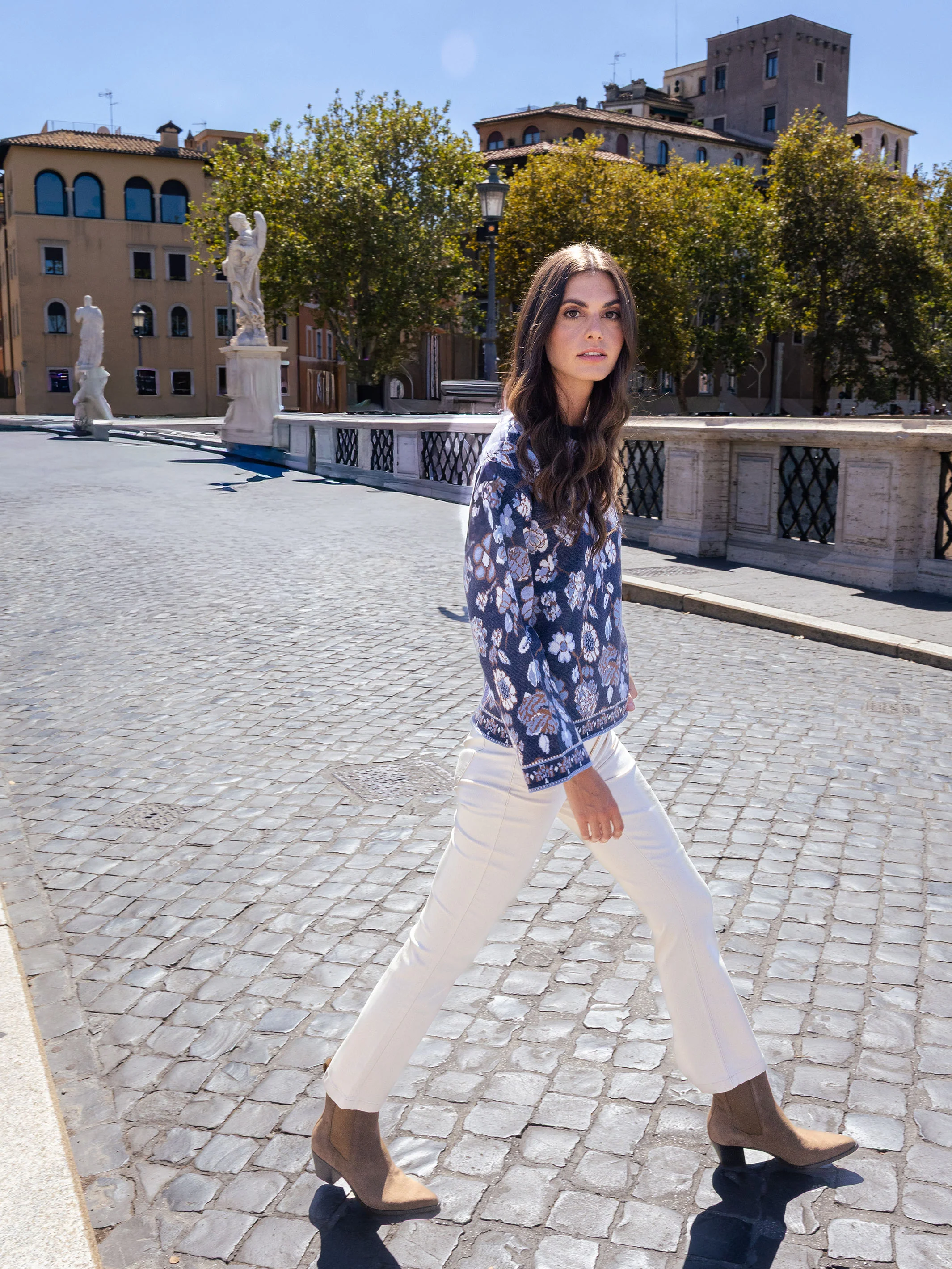 Crew Neck Jacquard Sweater - Floral - WHSBYS