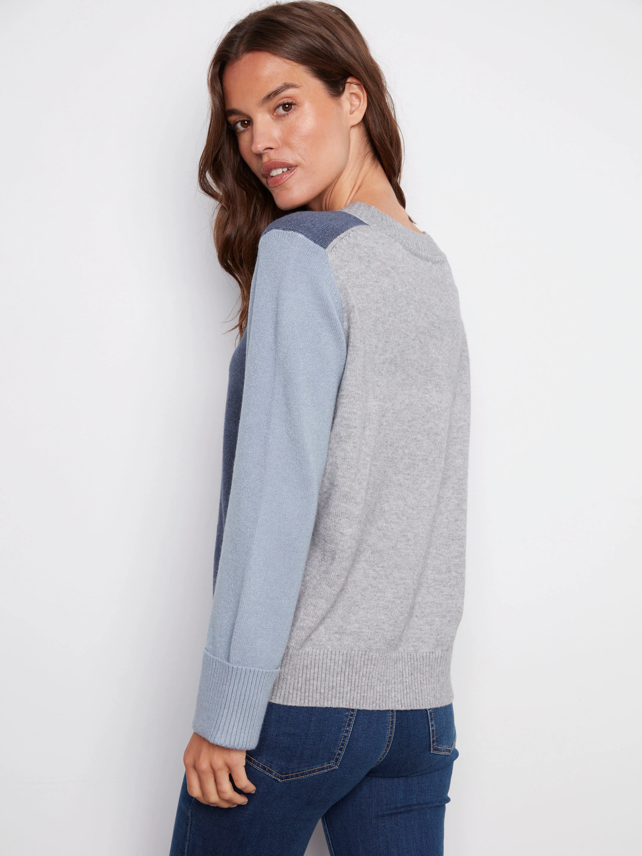 Colorblock V-Neck Sweater - Moonlight - WHSBYS