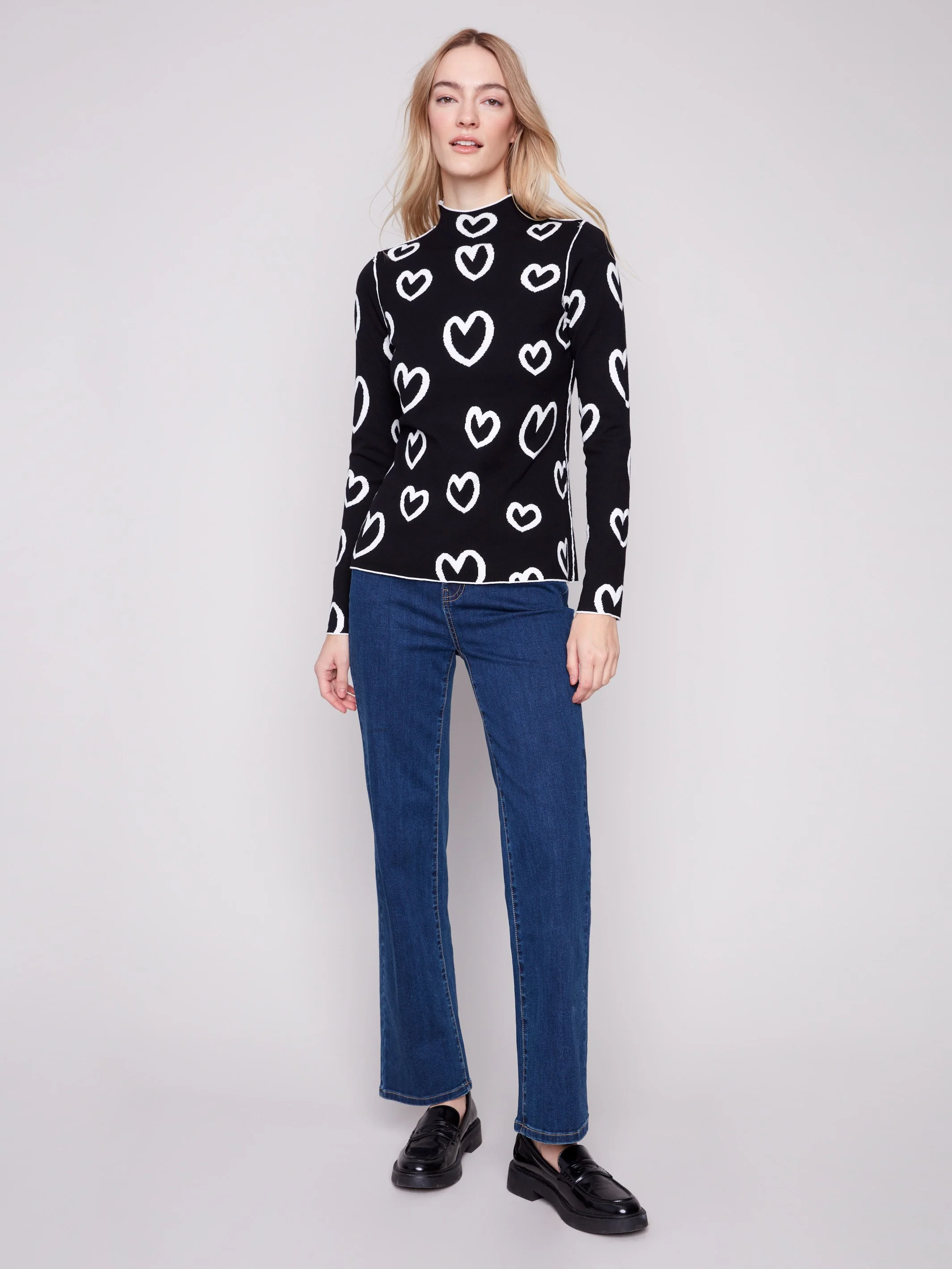 Reversible Mock Neck Sweater - Hearts - WHSBYS