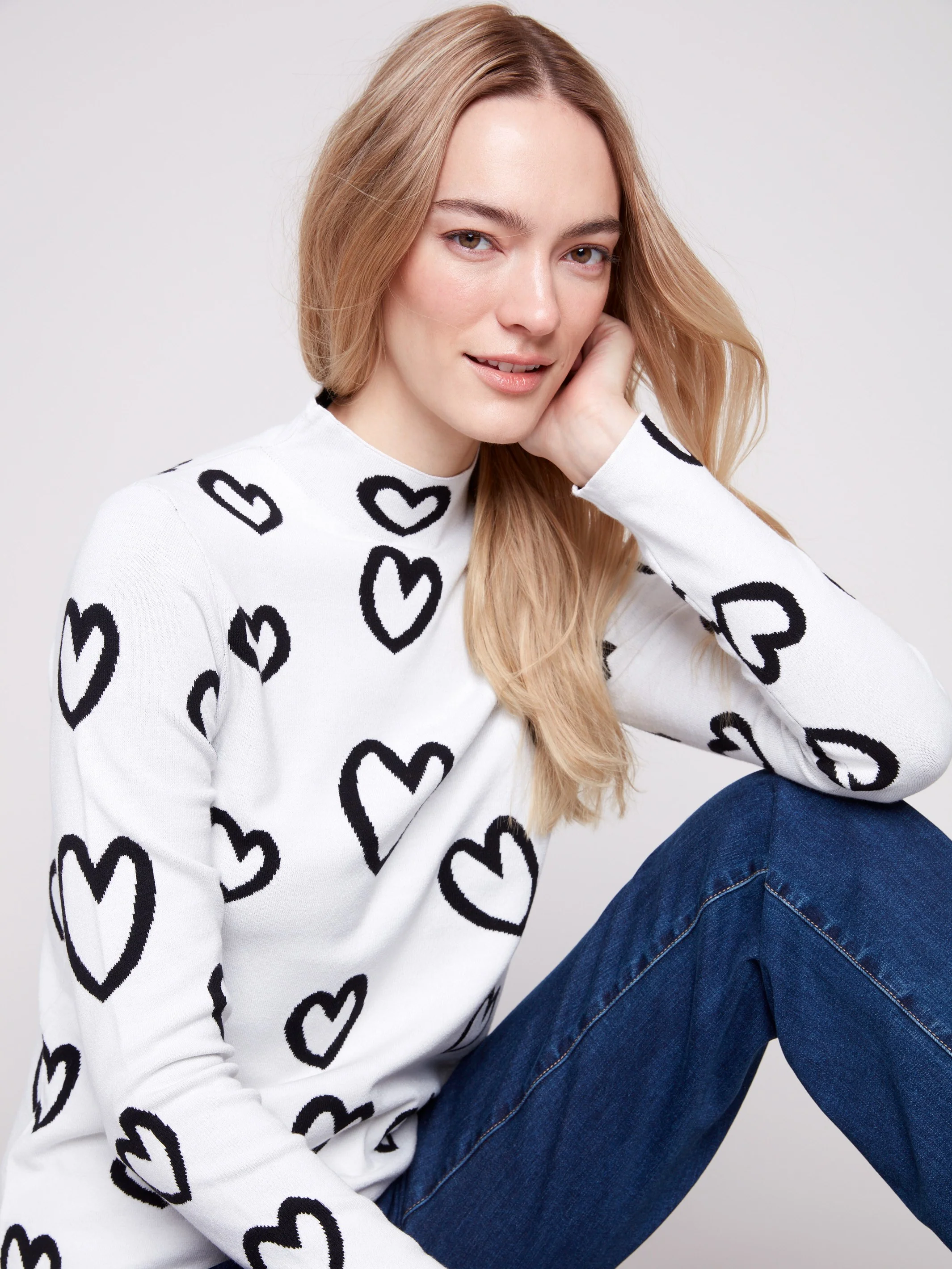 Reversible Mock Neck Sweater - Hearts - WHSBYS