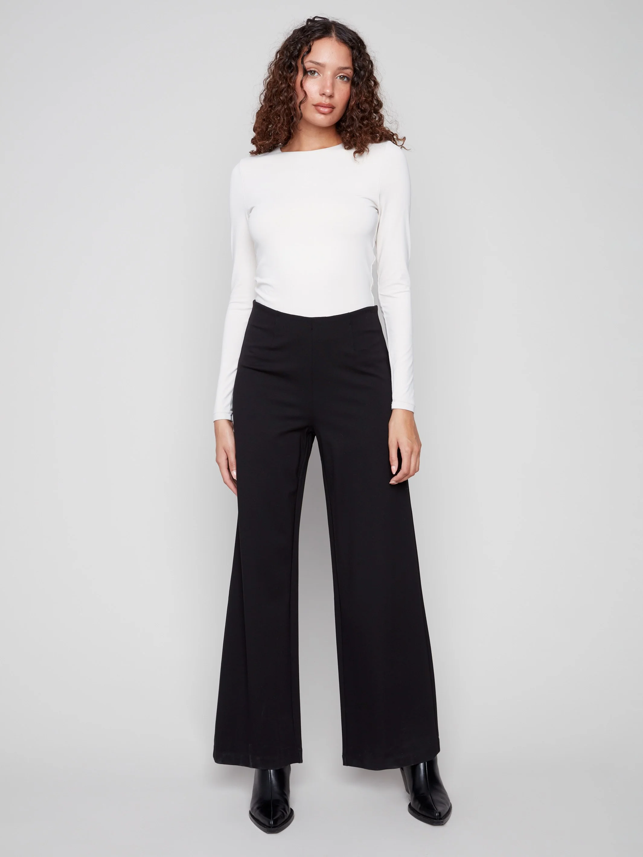 Pull-On Ponte Wide Leg Pants - Black - WHSBYS