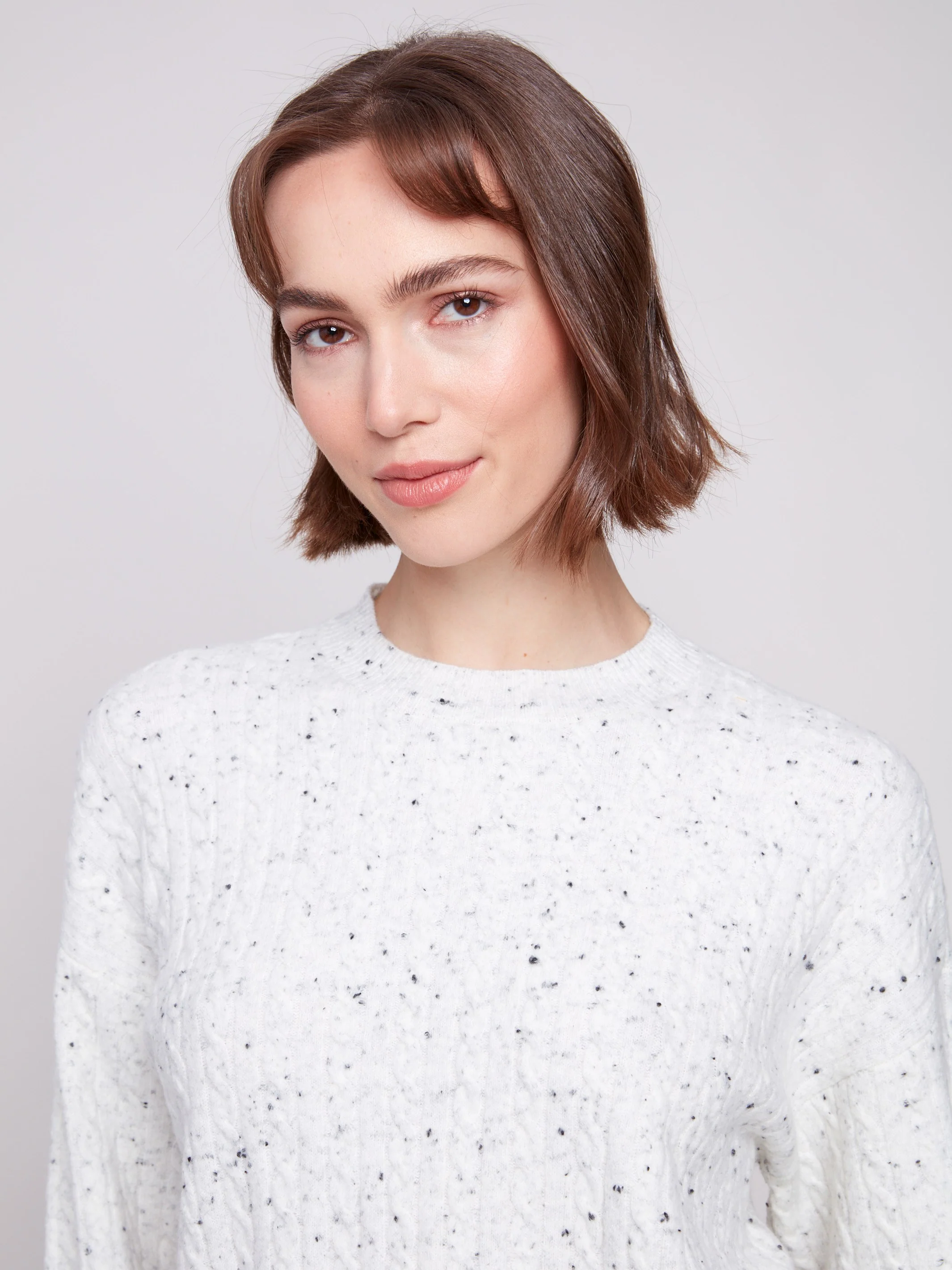 Crew Neck Sweater With Wide Cuffs - Cookie & Cream - WHSBYS