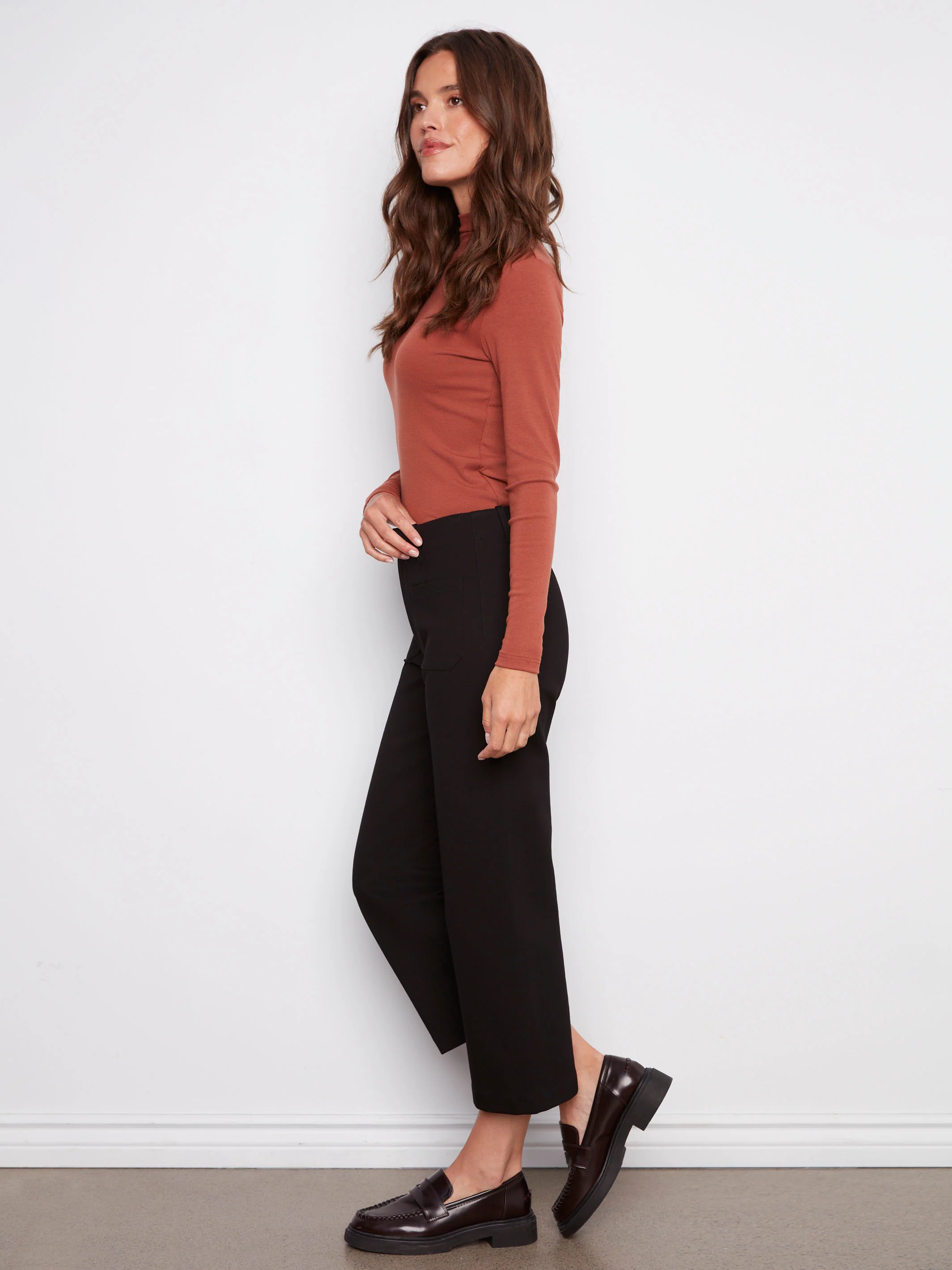 Patch Pocket Wide Leg Ponte Pants - Black - WHSBYS