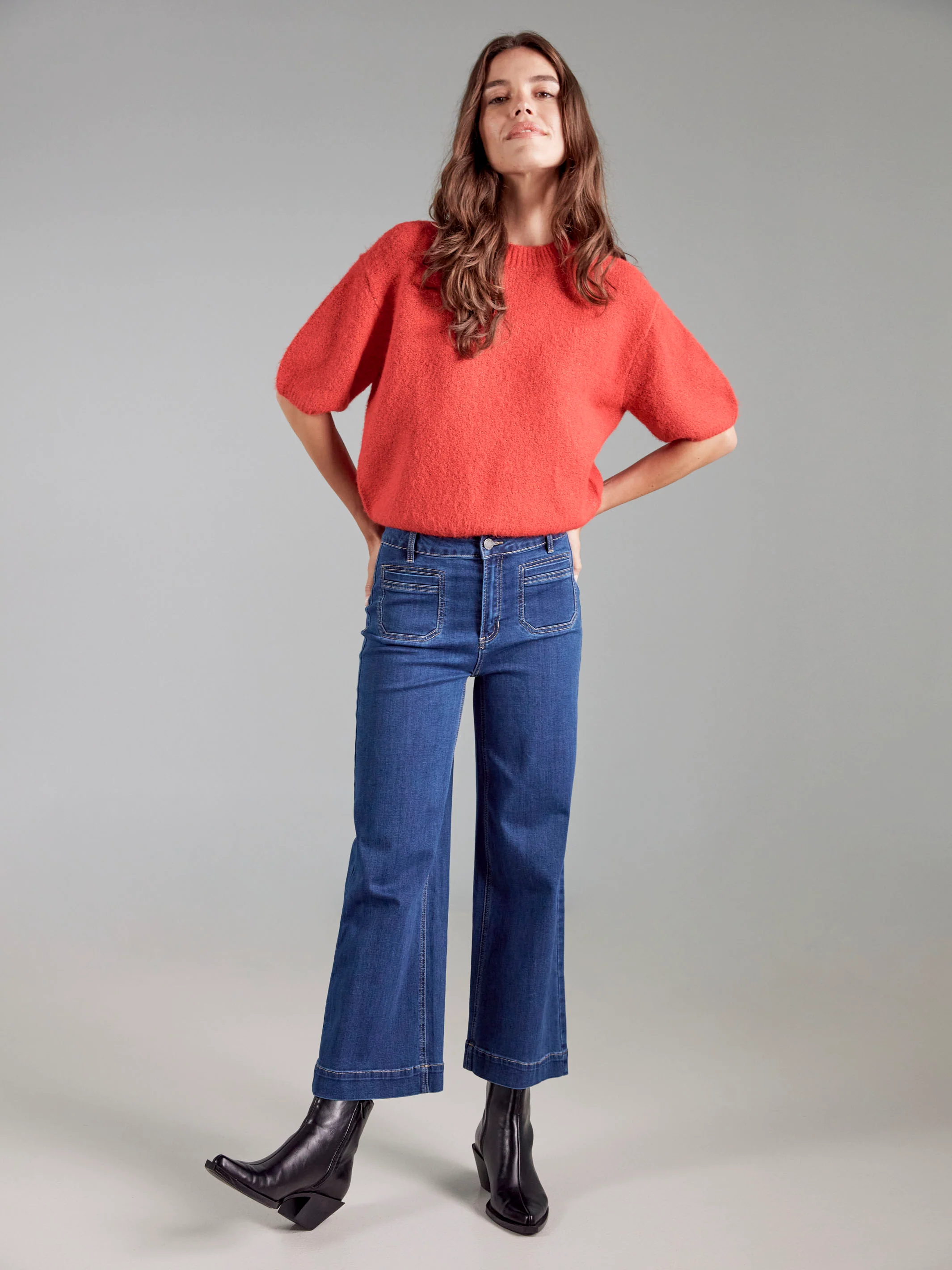 Balloon Elbow Sleeve Knit Sweater - Crimson - WHSBYS