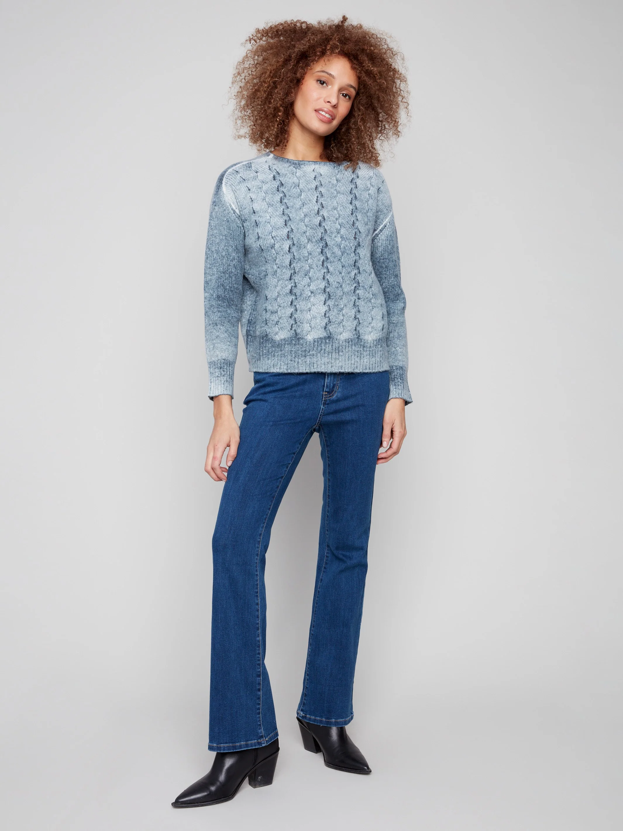 Fancy Stitch Crew Neck Sweater - Denim - WHSBYS