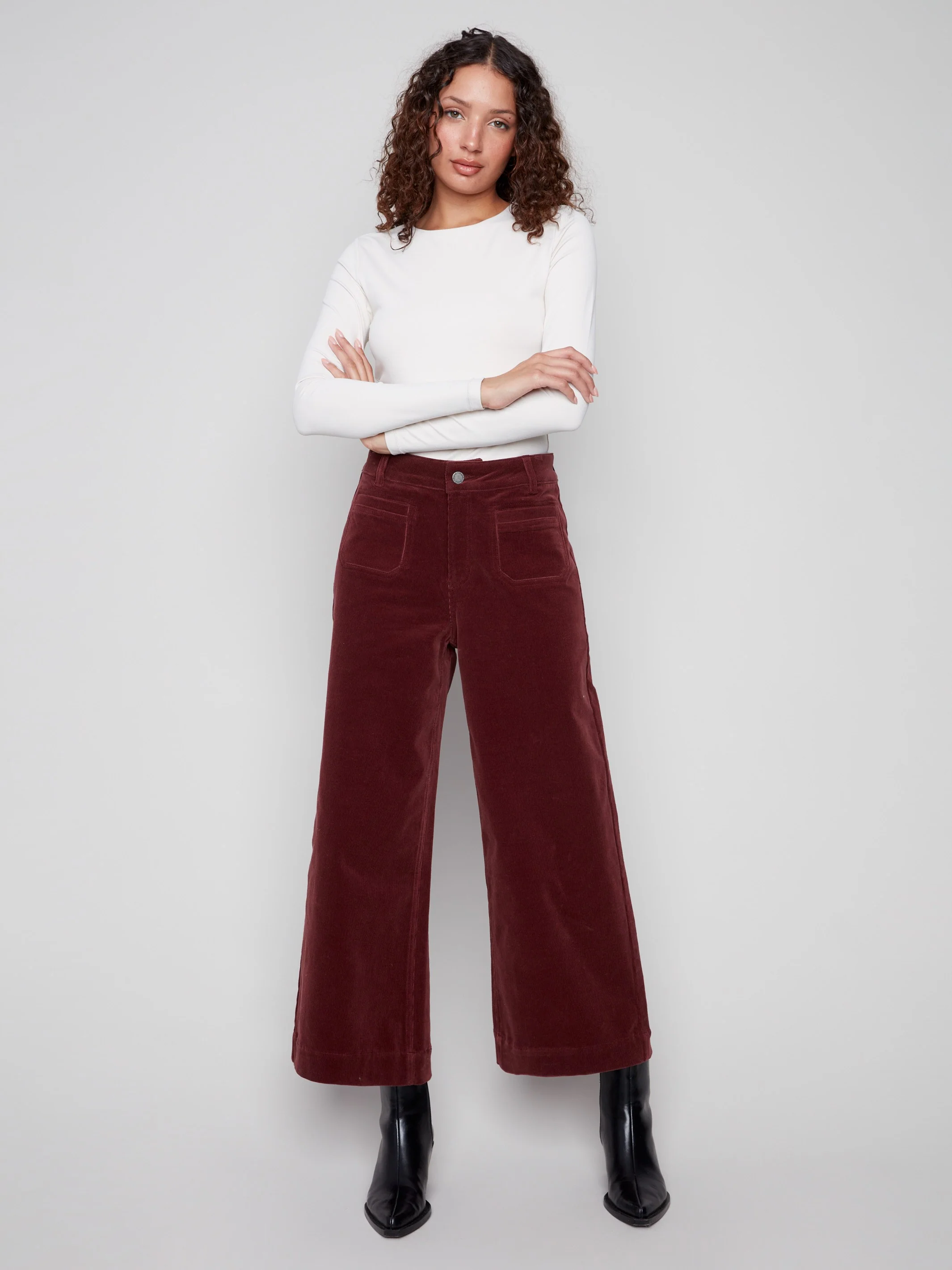 Patch Pocket Flare Corduroy Pants - Cabernet - WHSBYS