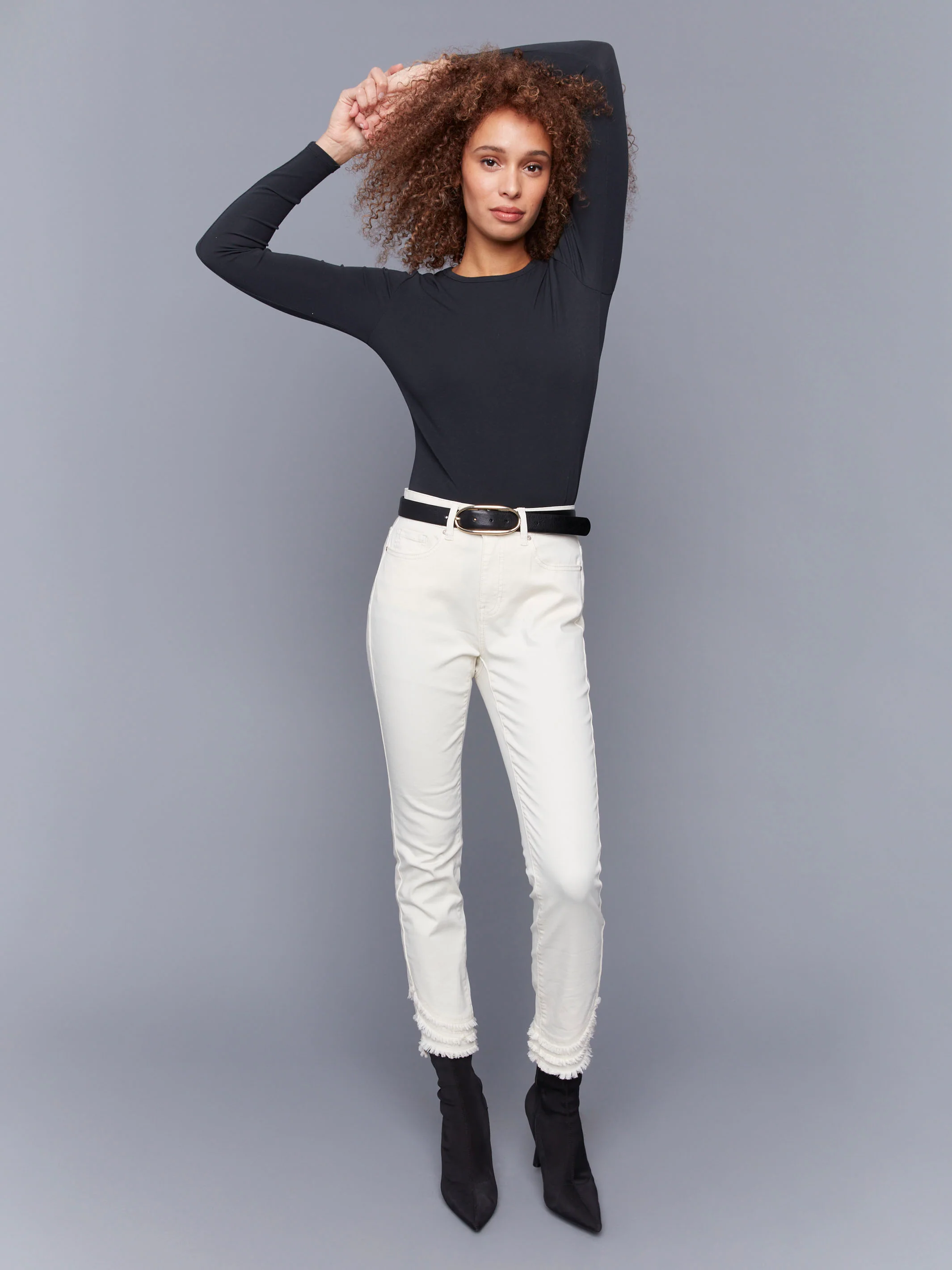 Frayed Hem Twill Pants - Natural - WHSBYS