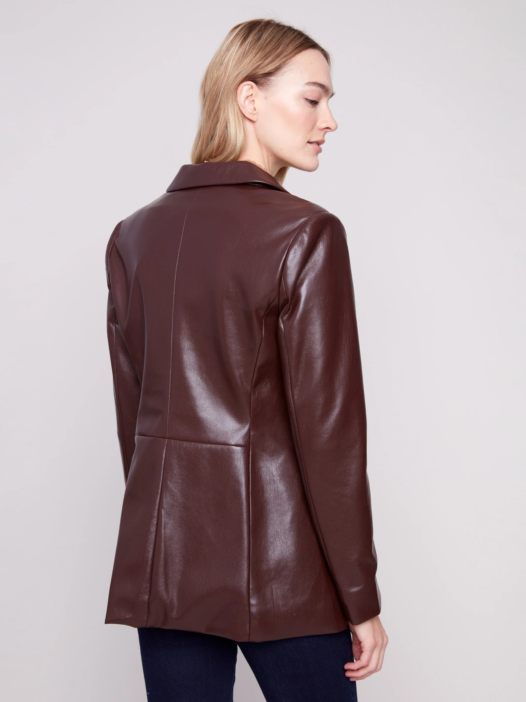 Faux Leather Blazer - Cabernet - WHSBYS