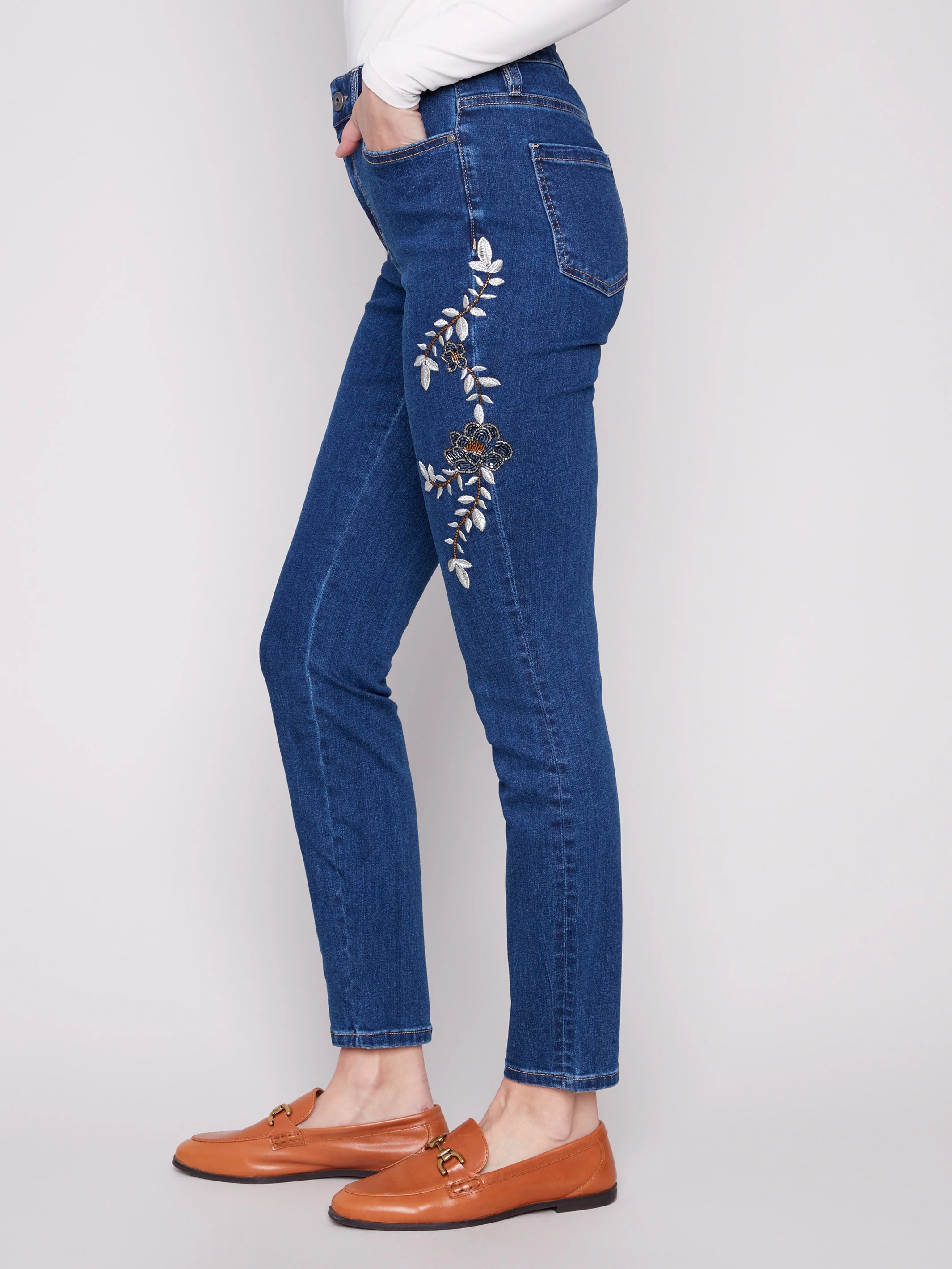 Beaded Embroidered Skinny Jeans - Indigo - WHSBYS