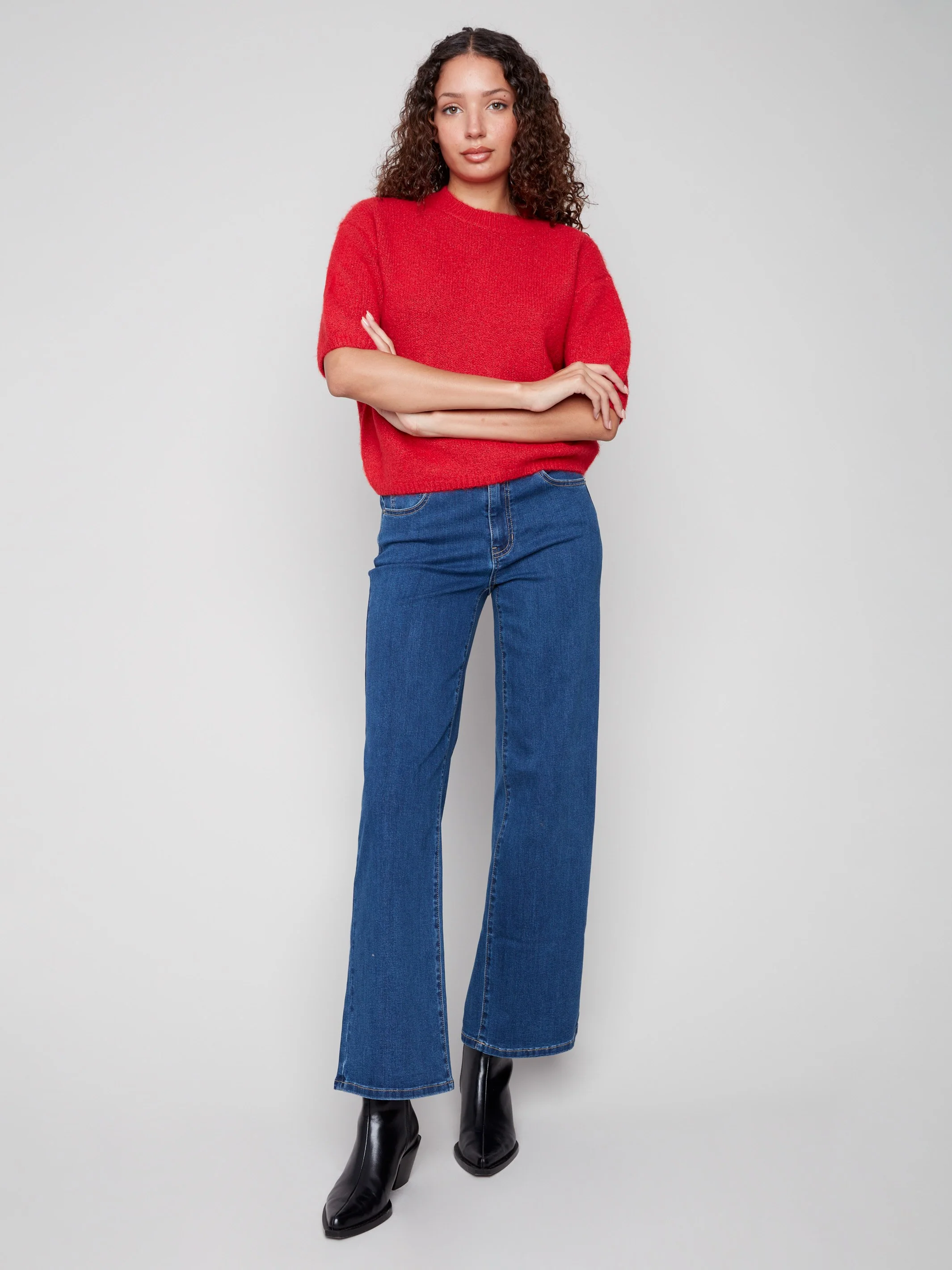 Balloon Elbow Sleeve Knit Sweater - Crimson - WHSBYS