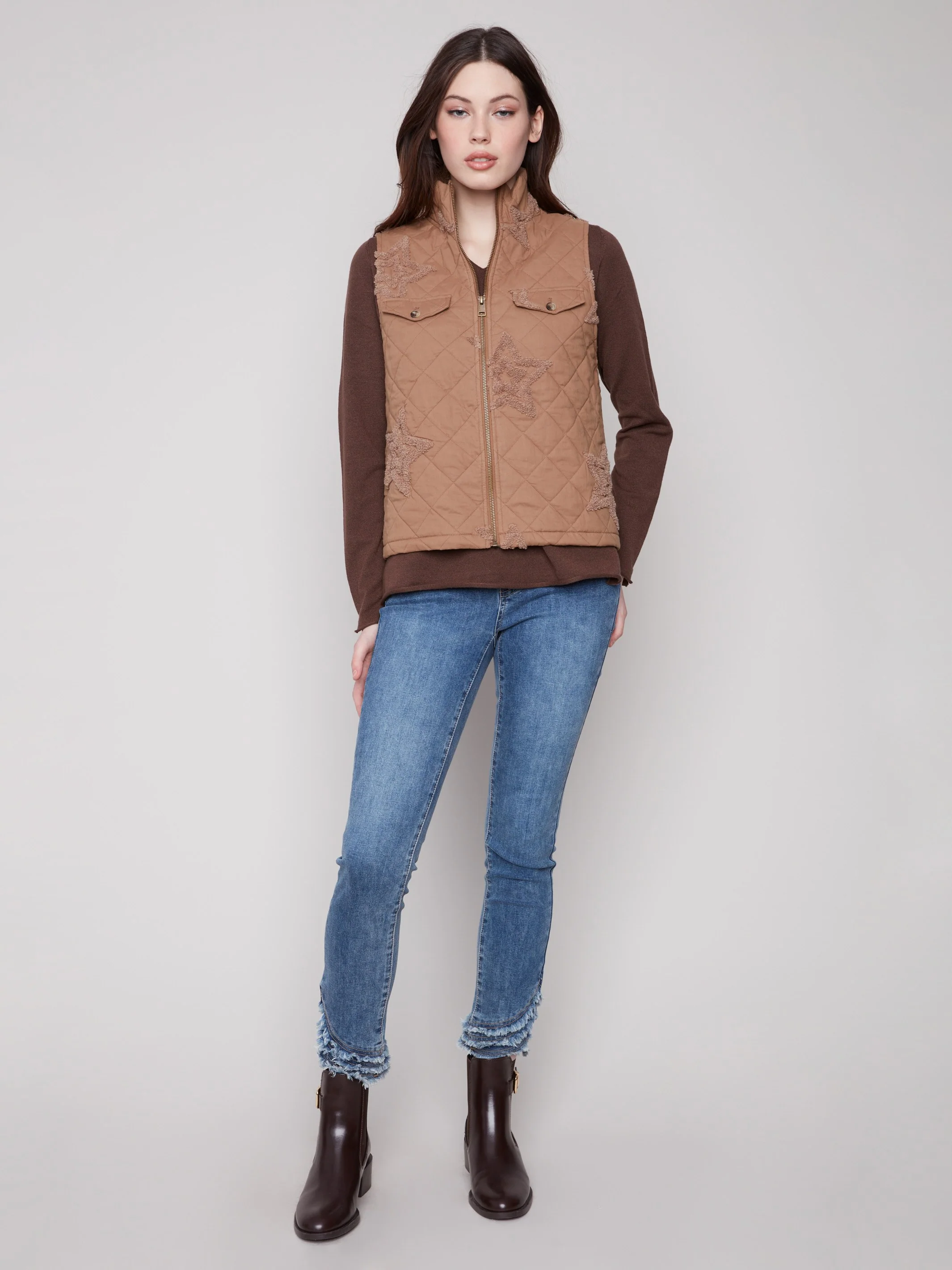 Bouclé Quilted Short Vest - Khaki - WHSBYS