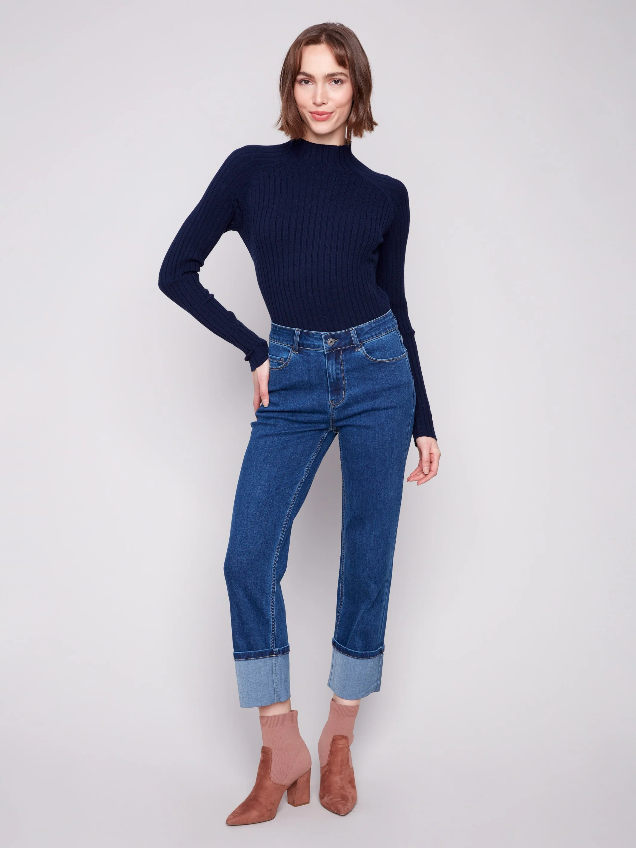 Wide Cuff Straight Leg Jeans - Indigo - WHSBYS