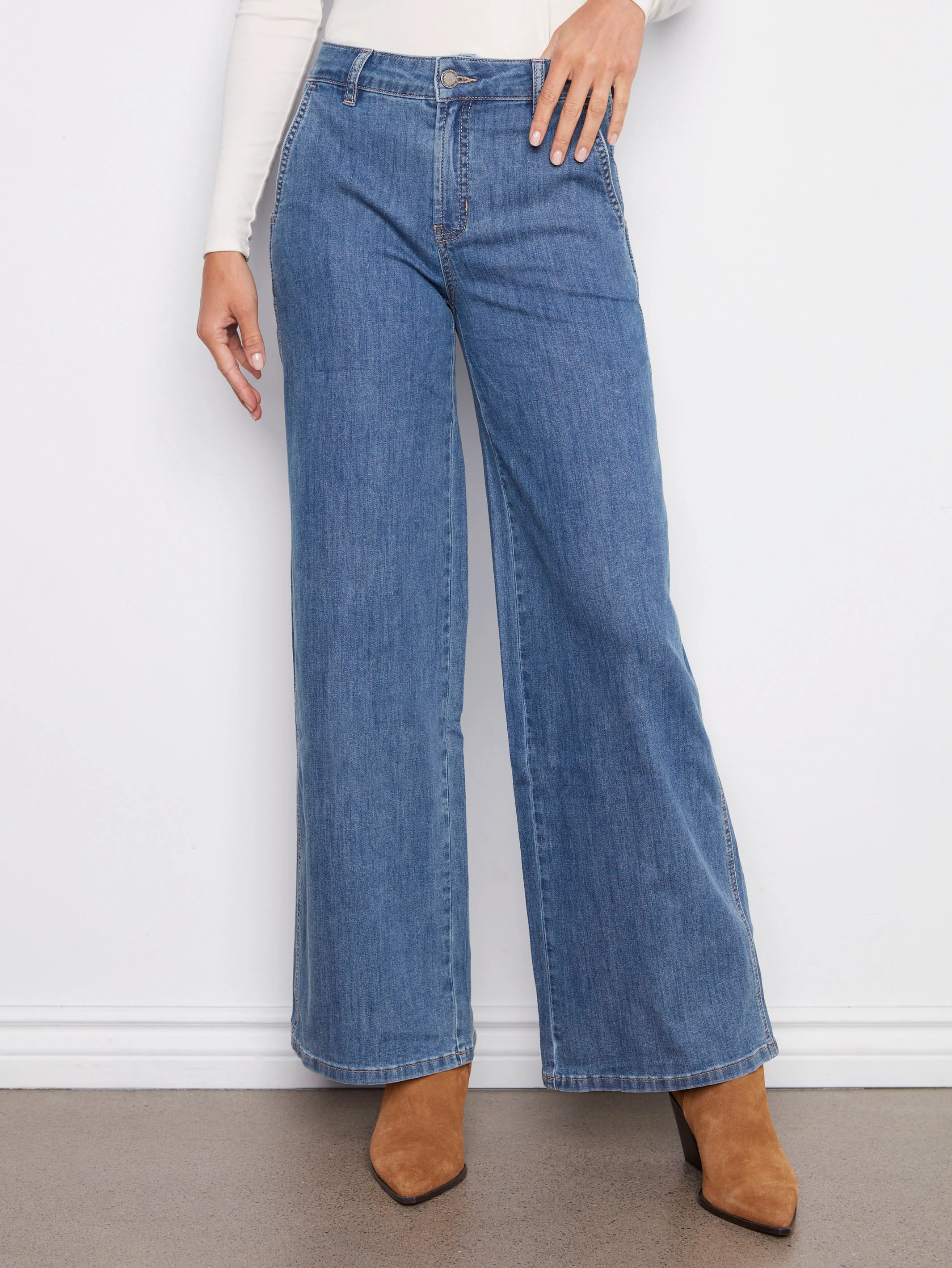 Wide Leg Stretch Jeans - Classic Blue - WHSBYS