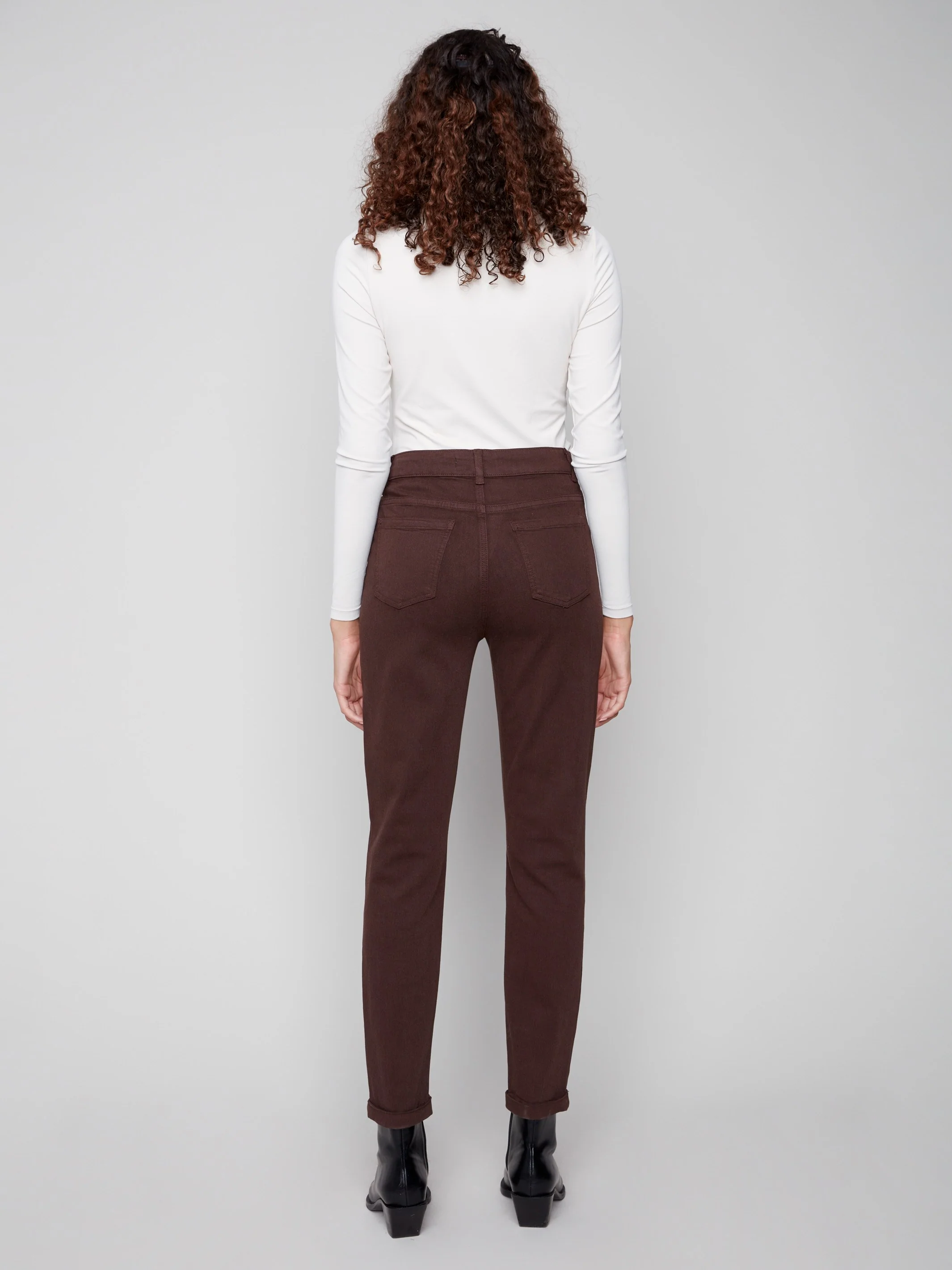 Cuffed Hem Twill Jeans - Mocha - WHSBYS