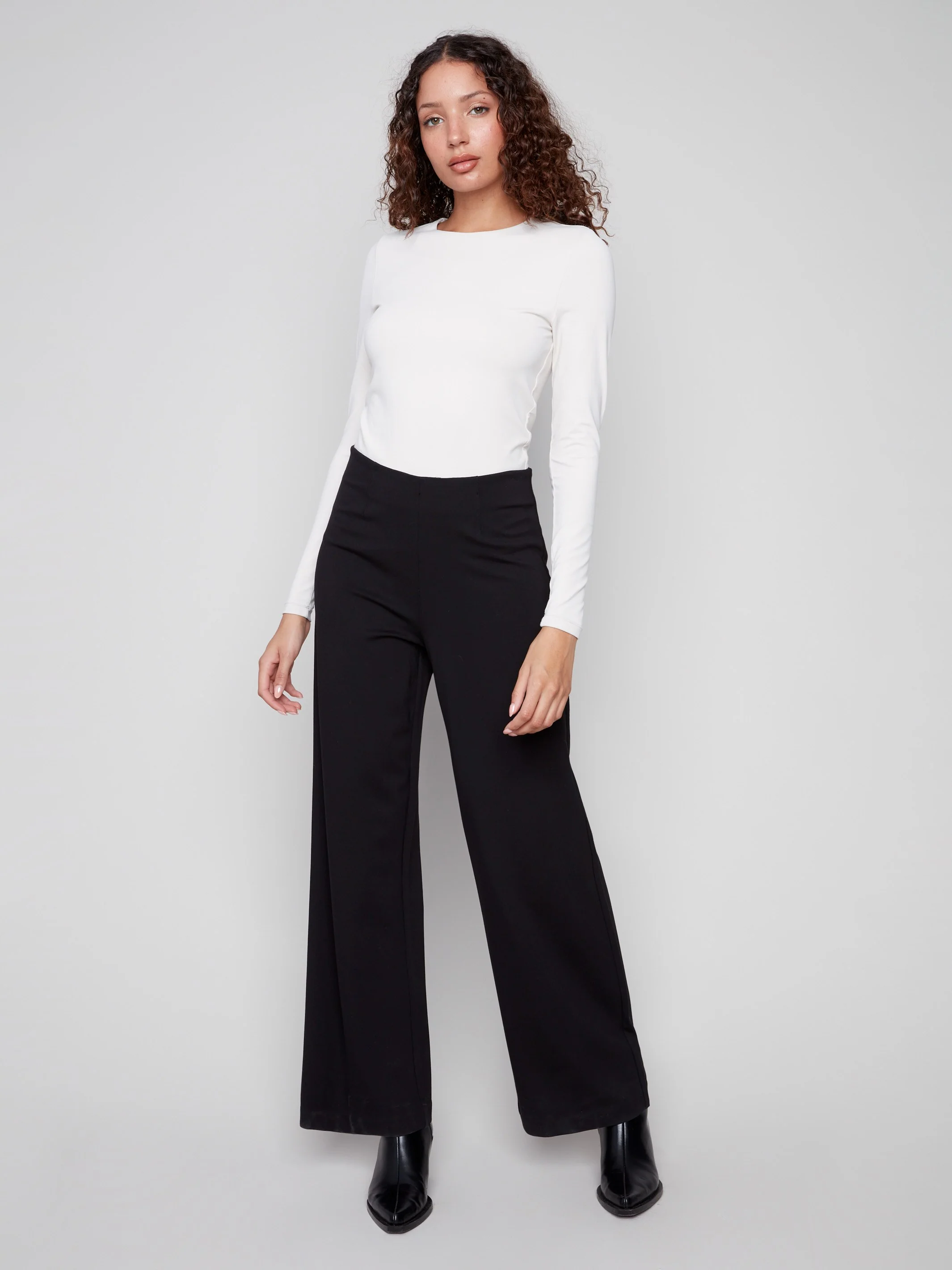 Pull-On Ponte Wide Leg Pants - Black - WHSBYS