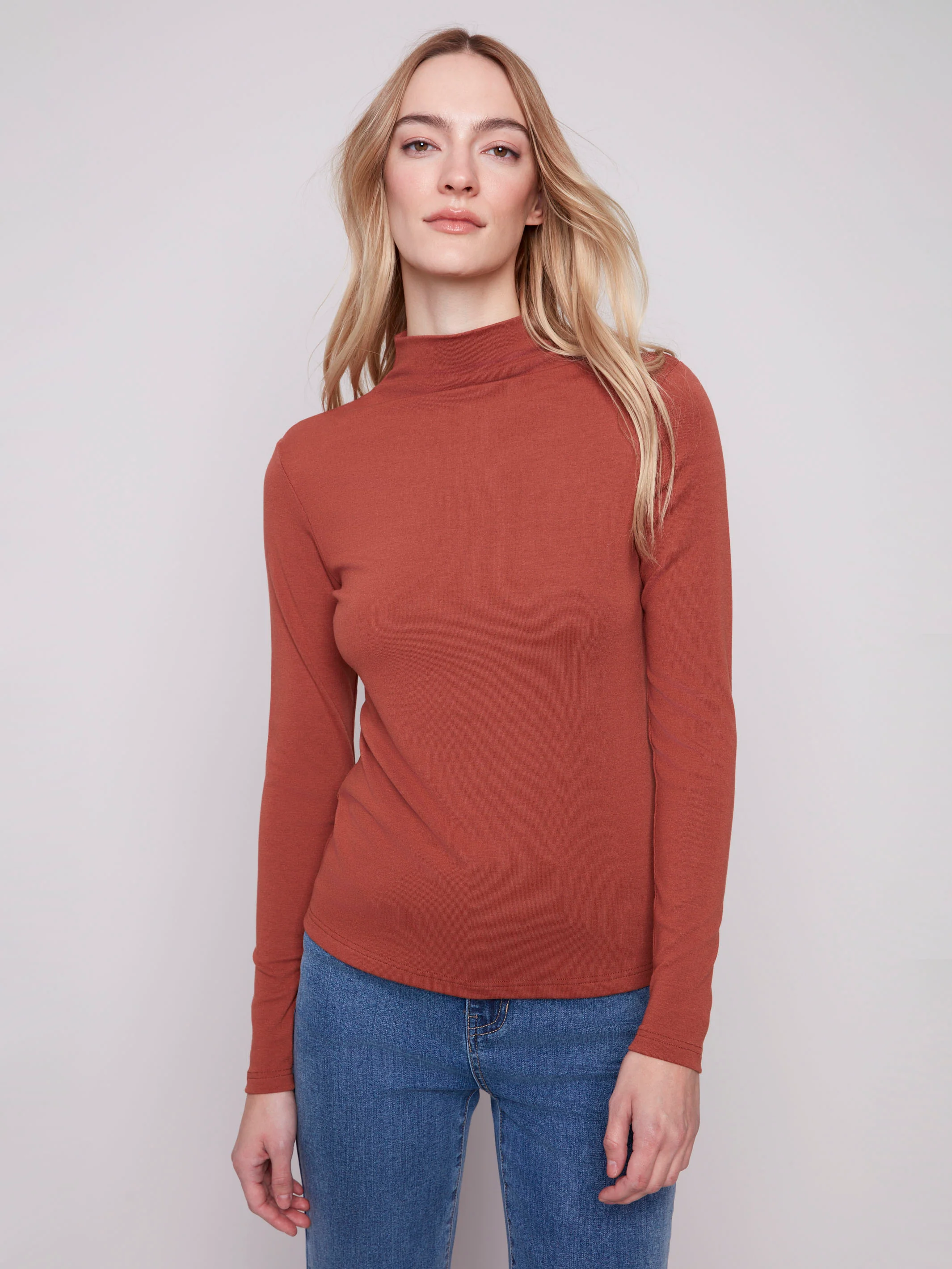 Long Sleeve Mock Neck Top - Sepia - WHSBYS