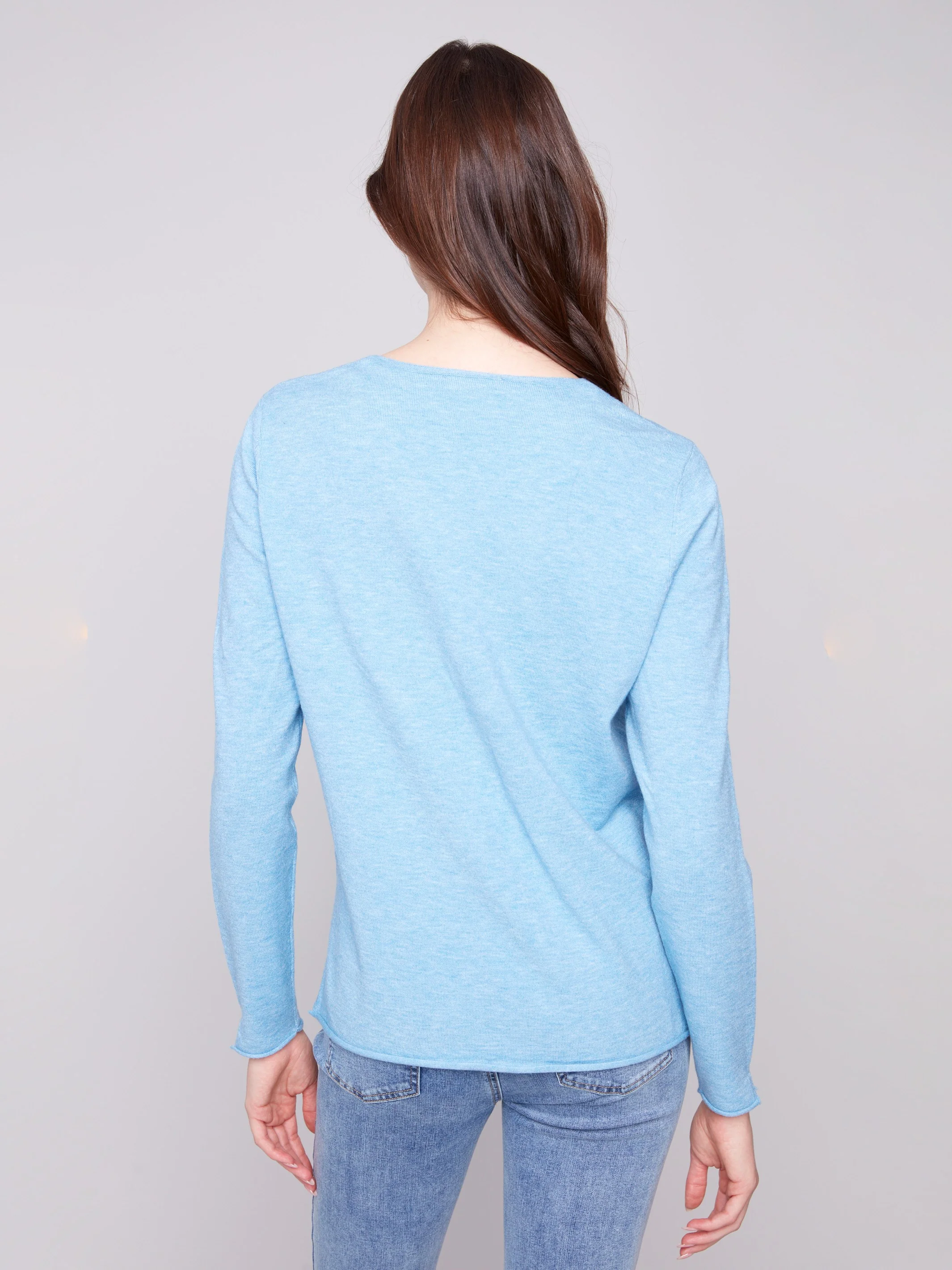 Basic V-Neck Sweater - Heather Oxford - WHSBYS