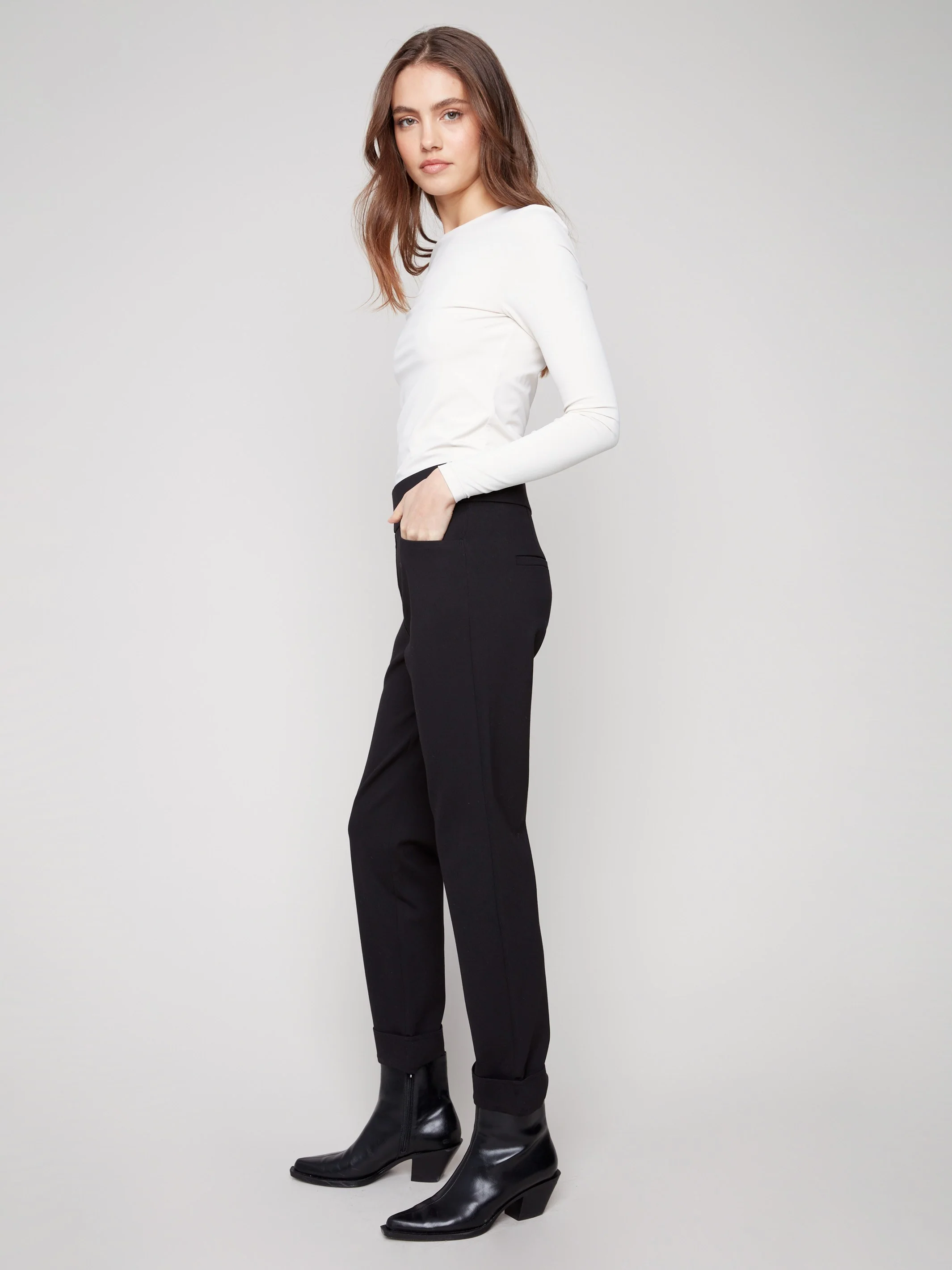 Cuffed Ponte Pants - Black - WHSBYS