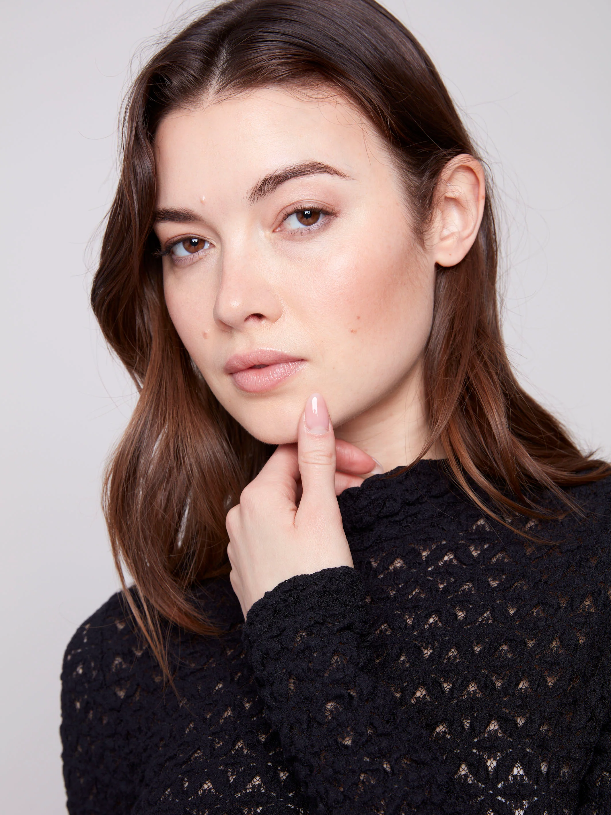 Lace Mock Neck Top - Black - WHSBYS