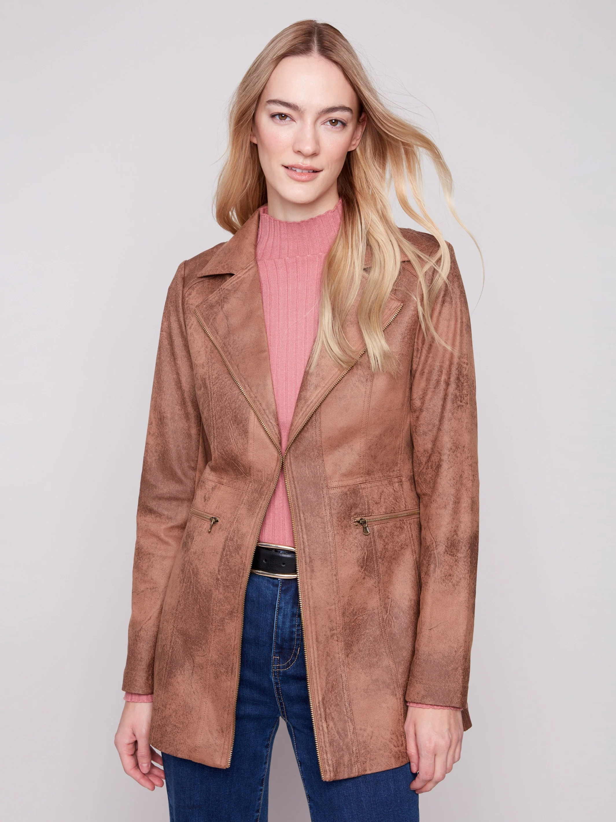 Long Vintage Faux Suede Jacket - Truffle - WHSBYS