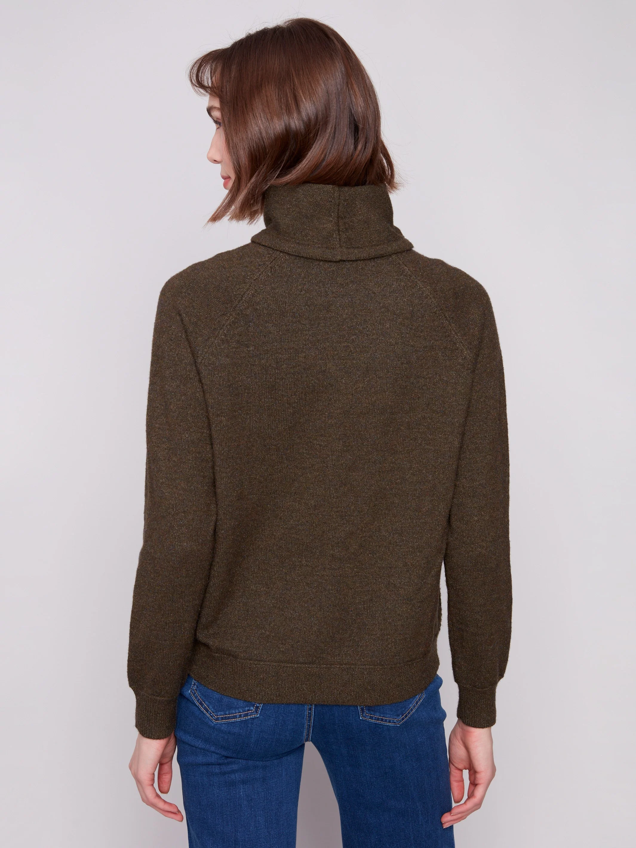 Textured Cowl Neck Knit Sweater - Heather Spruce - WHSBYS