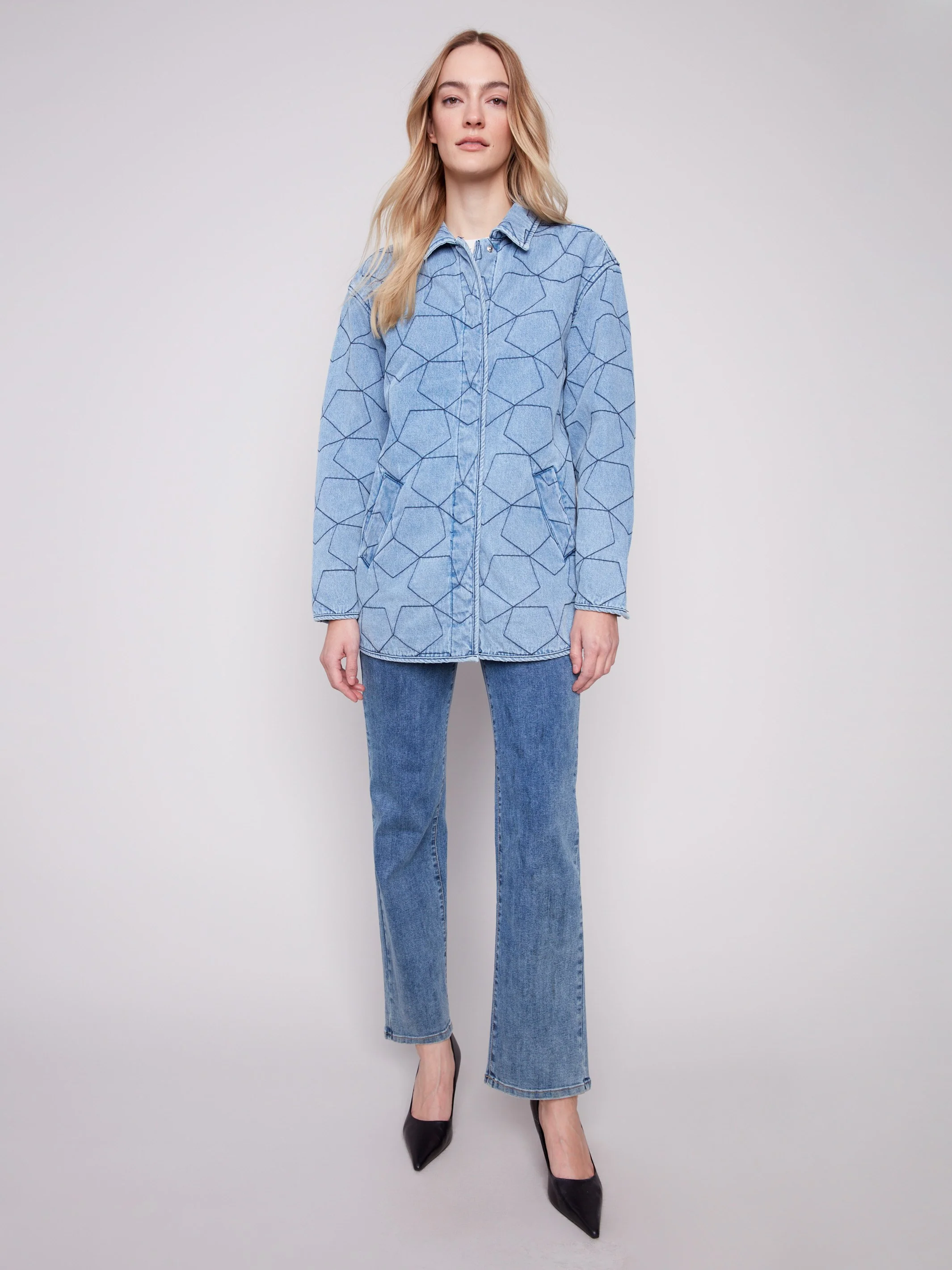 Star Quilted Denim Jacket - Light Blue - WHSBYS