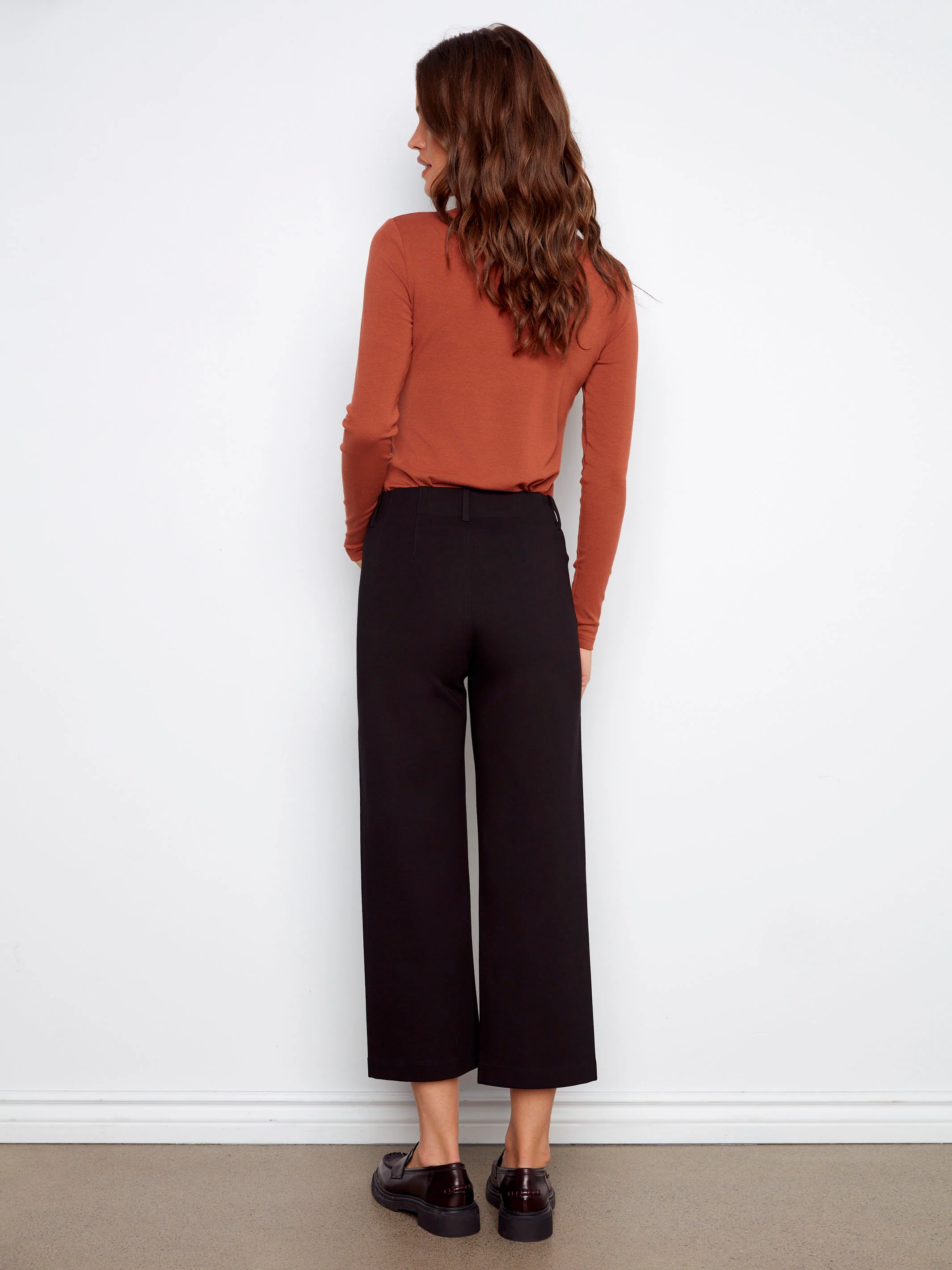 Patch Pocket Wide Leg Ponte Pants - Black - WHSBYS