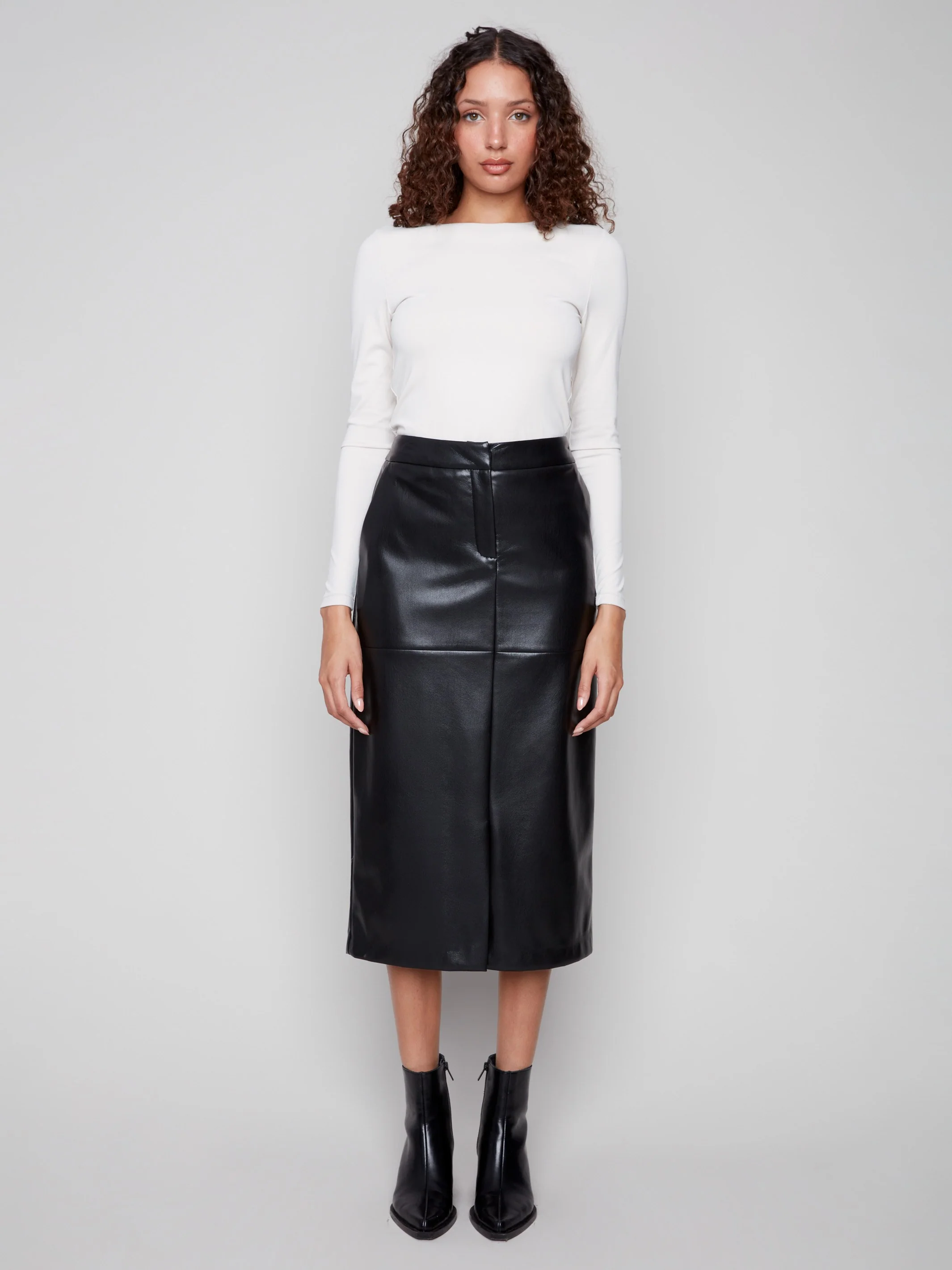 Faux Leather Midi Skirt - Black - WHSBYS