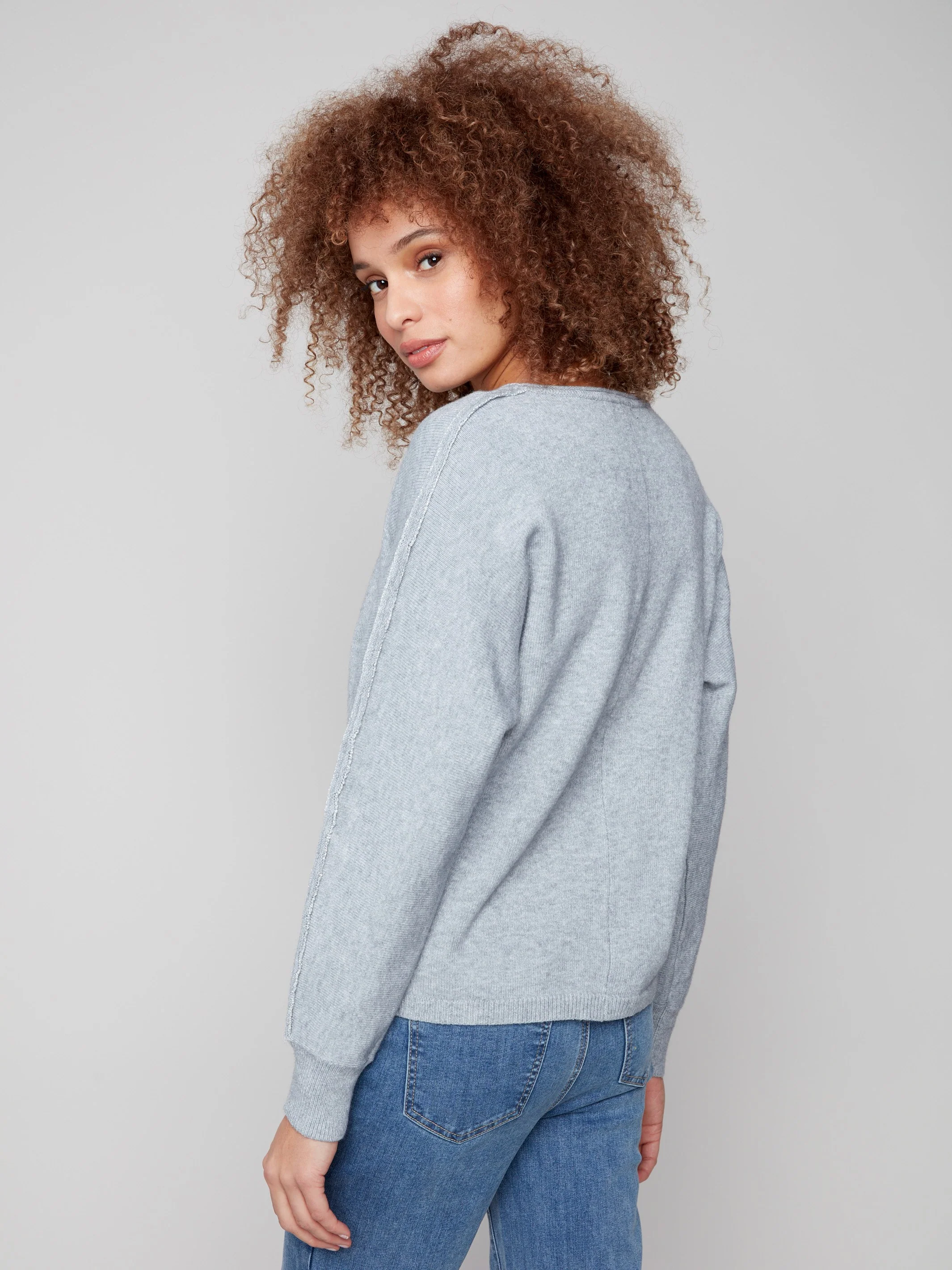 Sweater With Metallic Sleeve Detail - Heather Grey - WHSBYS