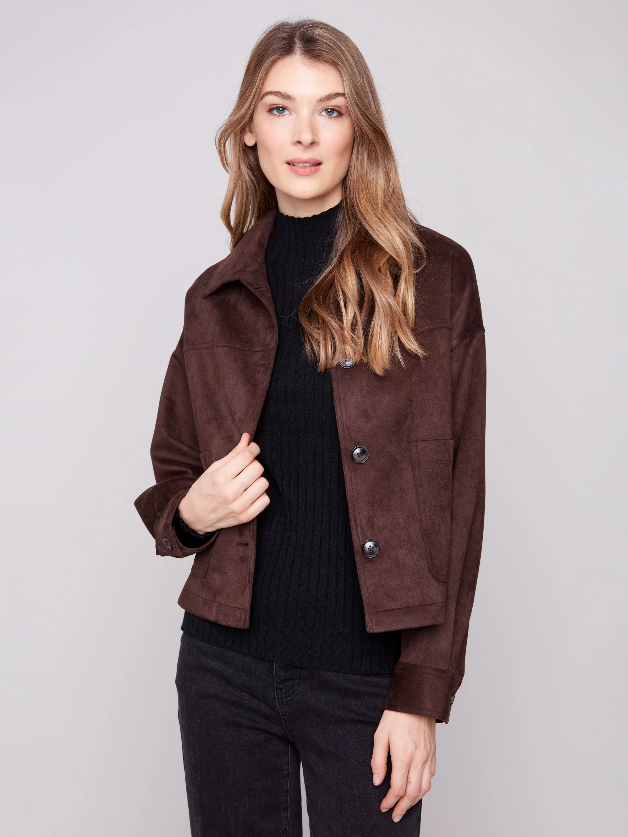 Short Faux Suede Jacket - Mocha - WHSBYS