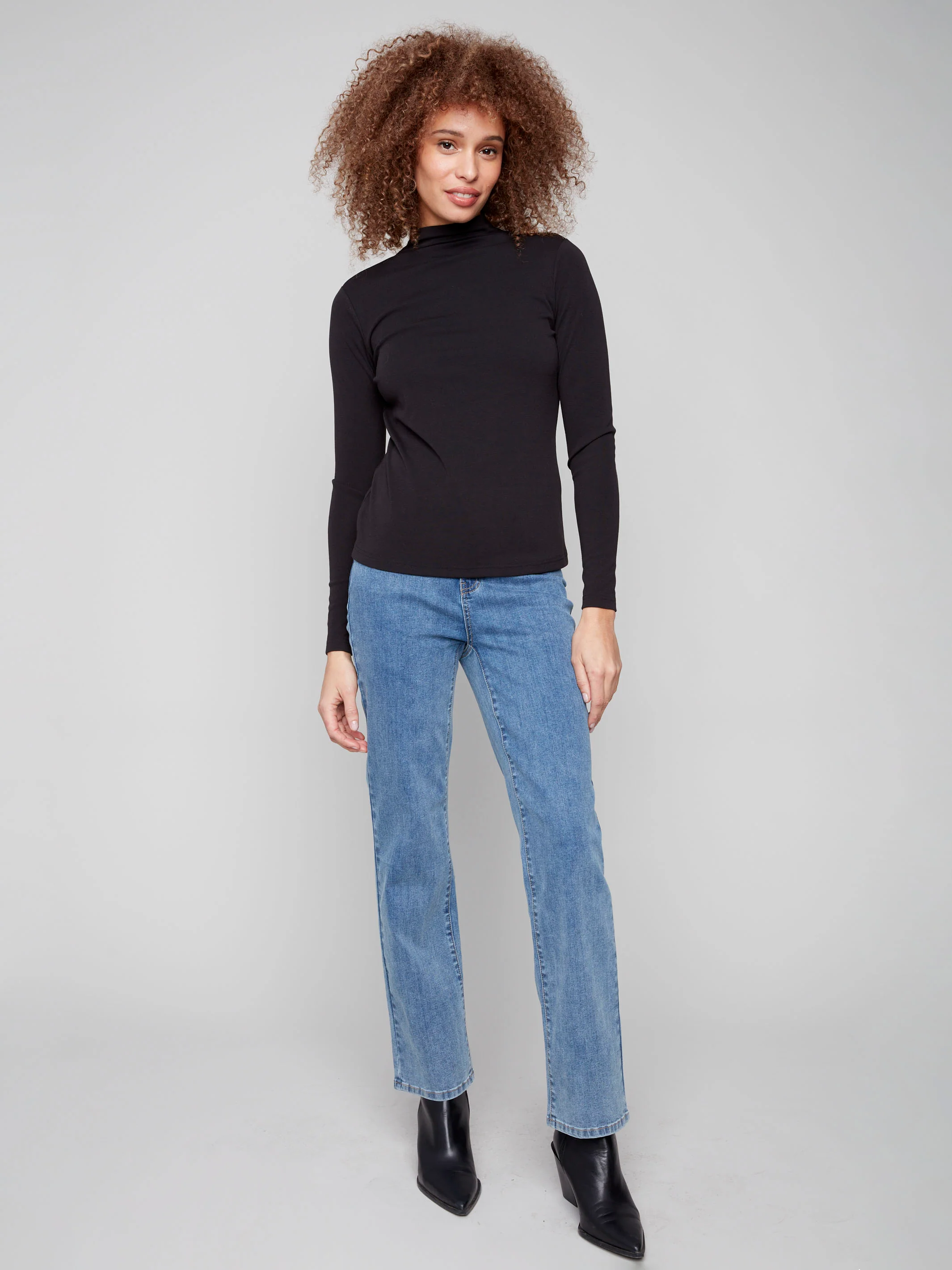 Long Sleeve Mock Neck Top - Black - WHSBYS