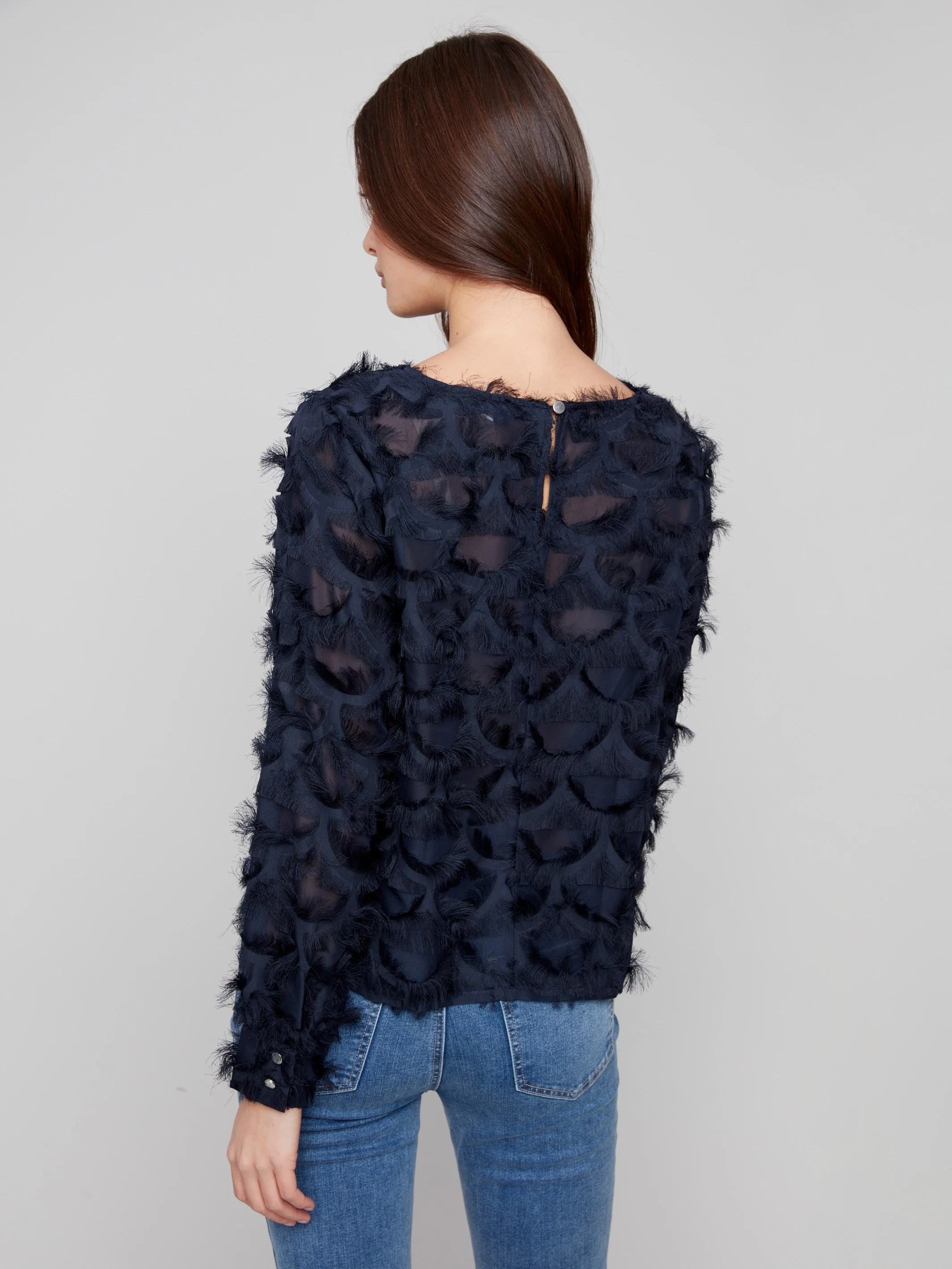 Fancy Chiffon Blouse - Navy - WHSBYS