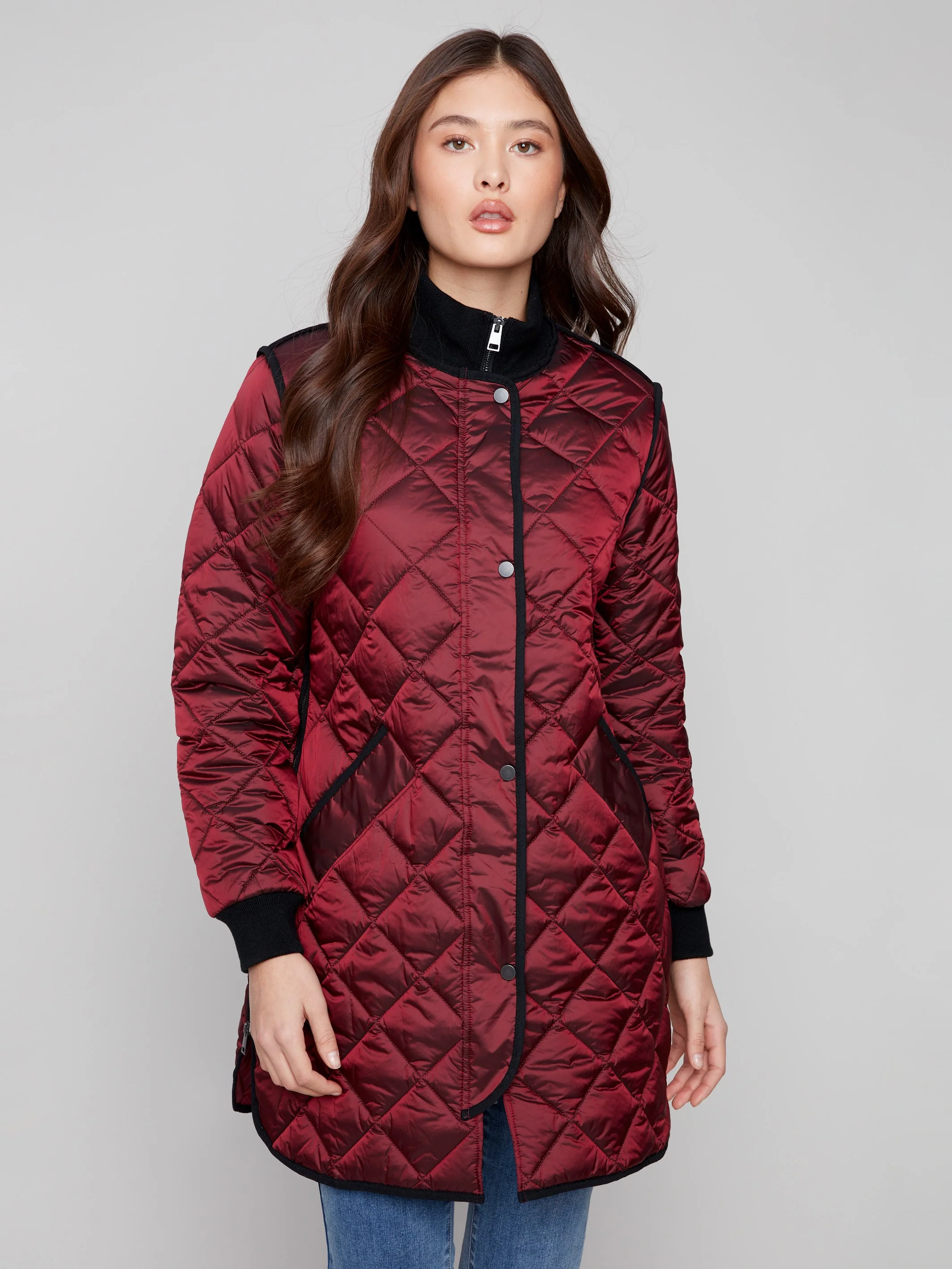 Long Quilted Puffer Jacket - Cabernet - WHSBYS
