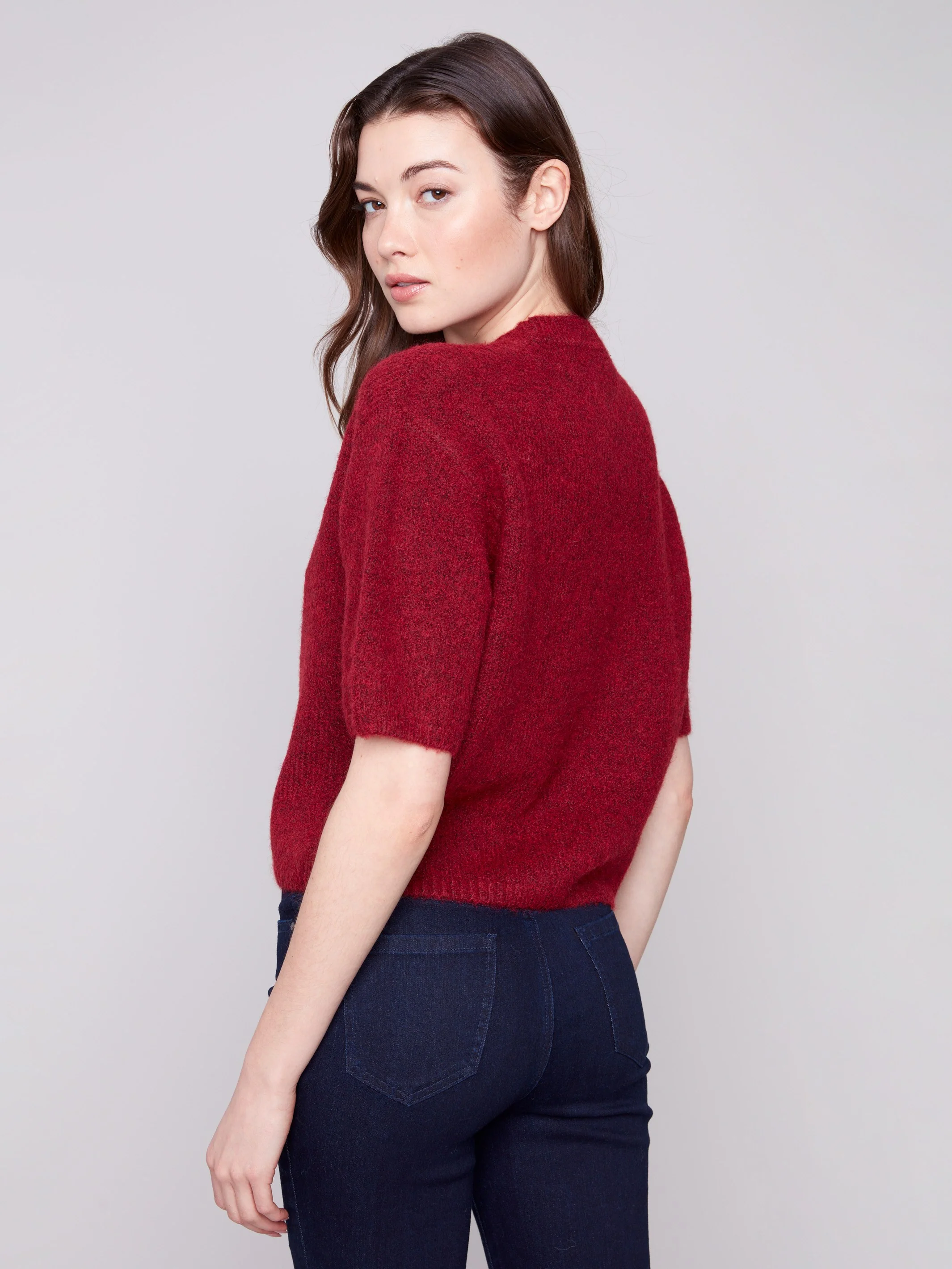 Balloon Elbow Sleeve Knit Sweater - Cabernet - WHSBYS