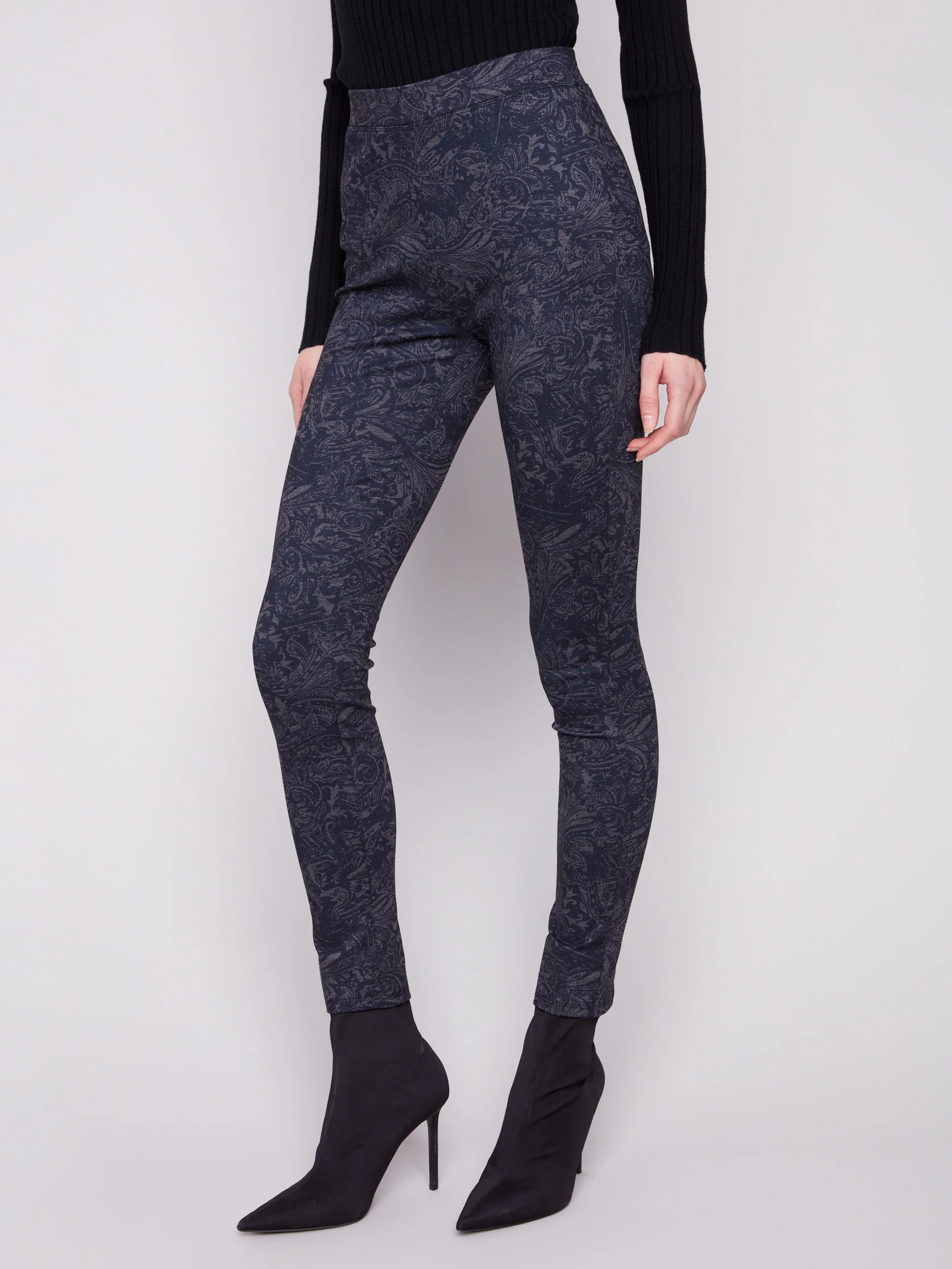 Printed Pull-On Ponte Skinny Pants - Navy - WHSBYS