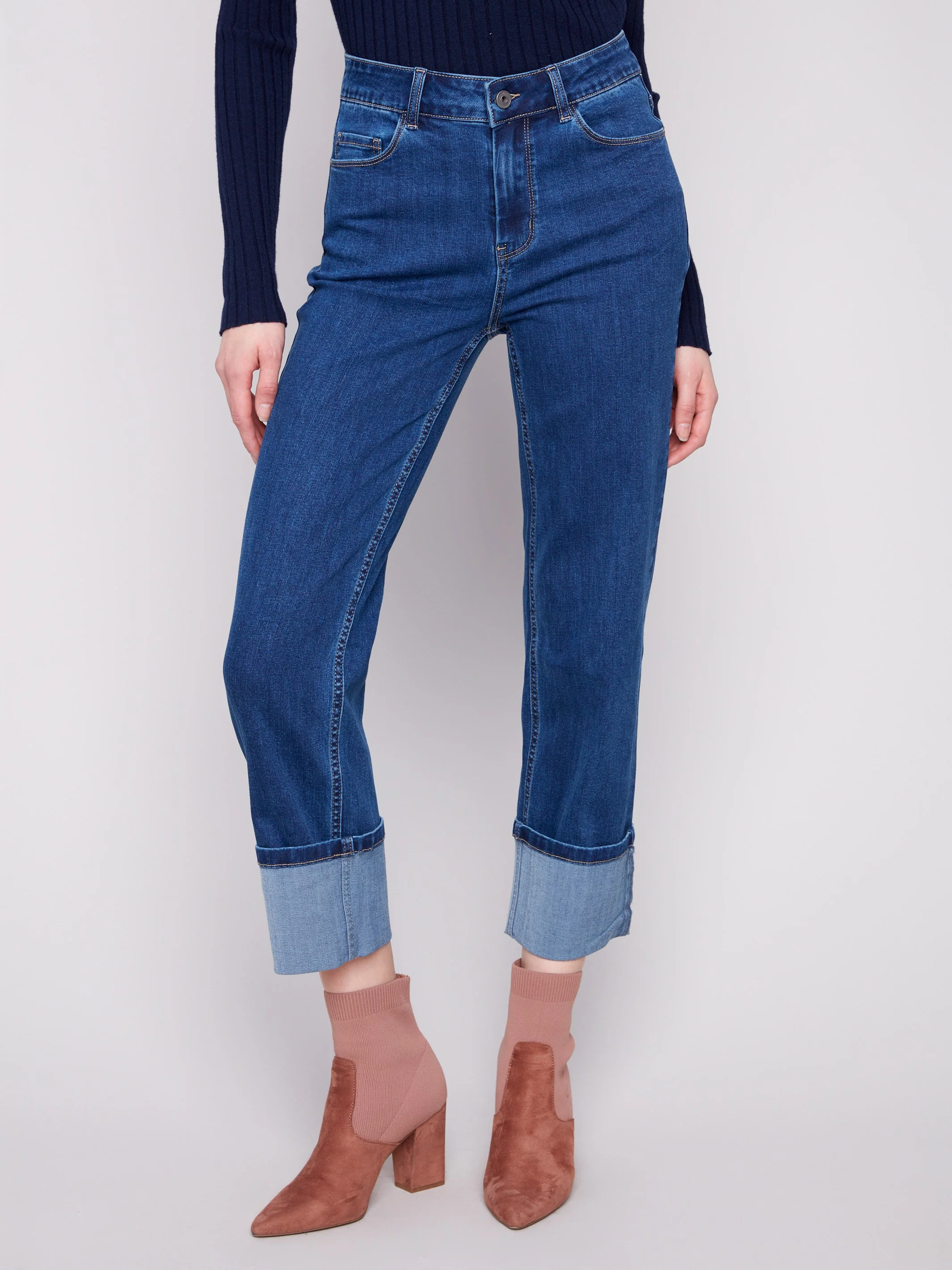 Wide Cuff Straight Leg Jeans - Indigo - WHSBYS