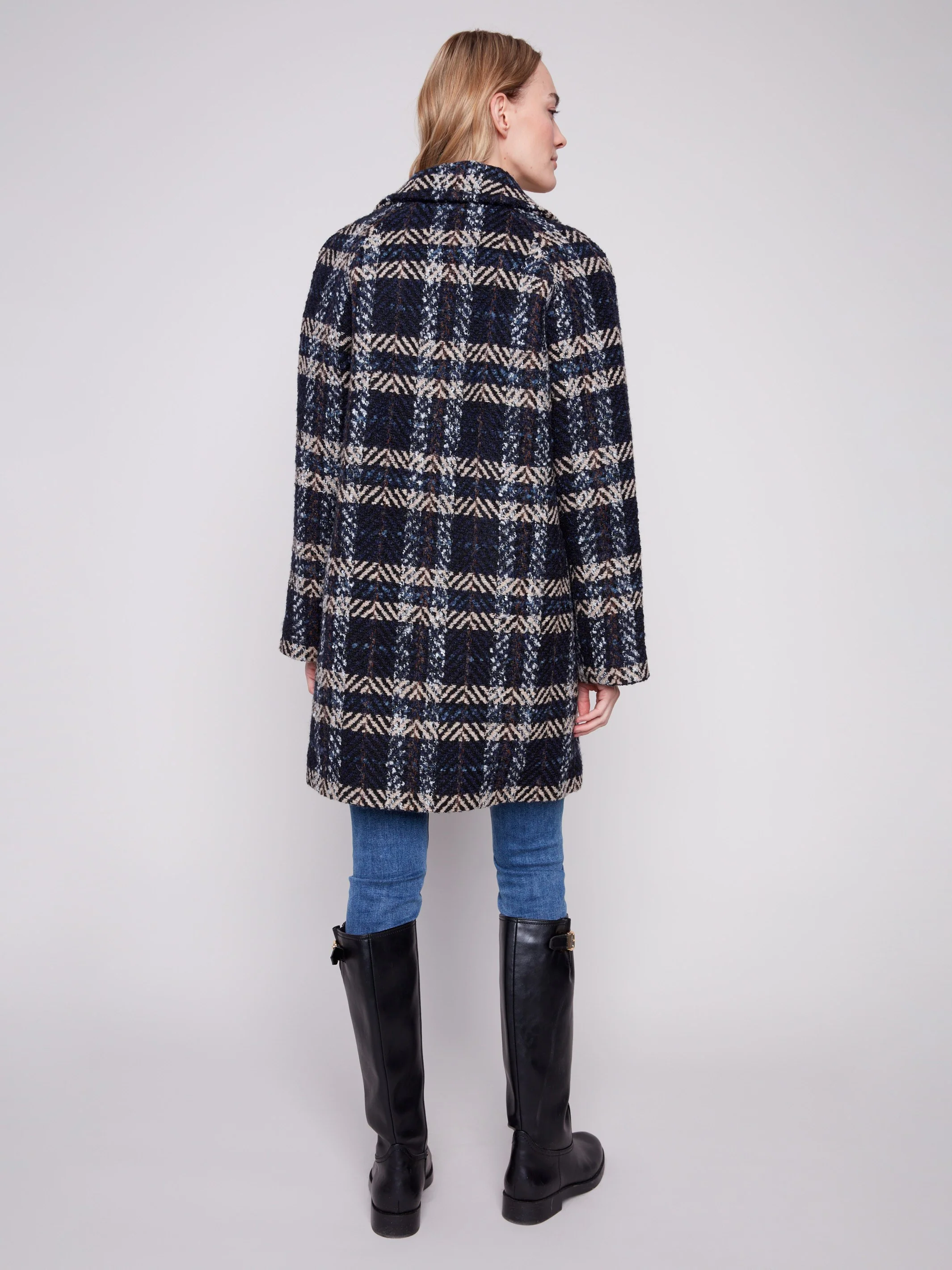 Plaid Bouclé Coat - Navy - WHSBYS