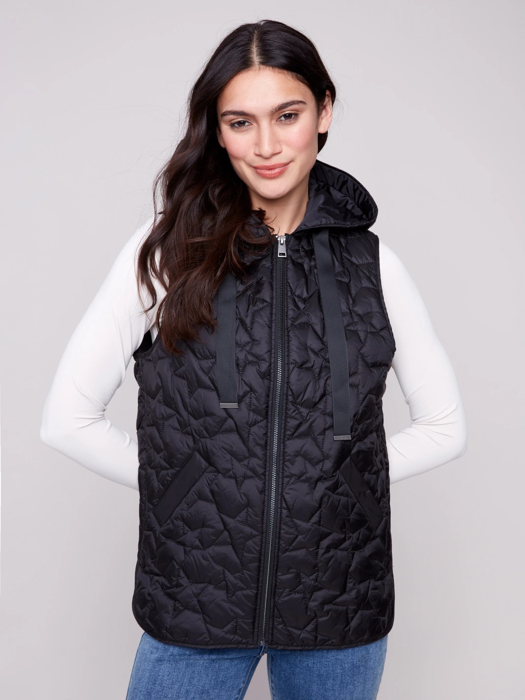 Star Quilted Short Vest - Black - WHSBYS