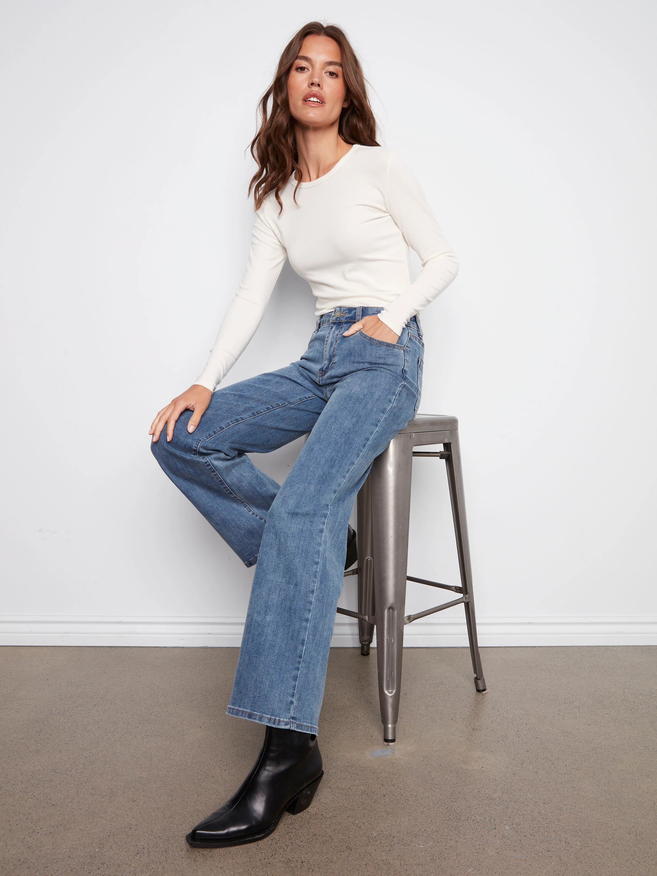 Chloe Wide Leg Jeans - Medium Blue - WHSBYS