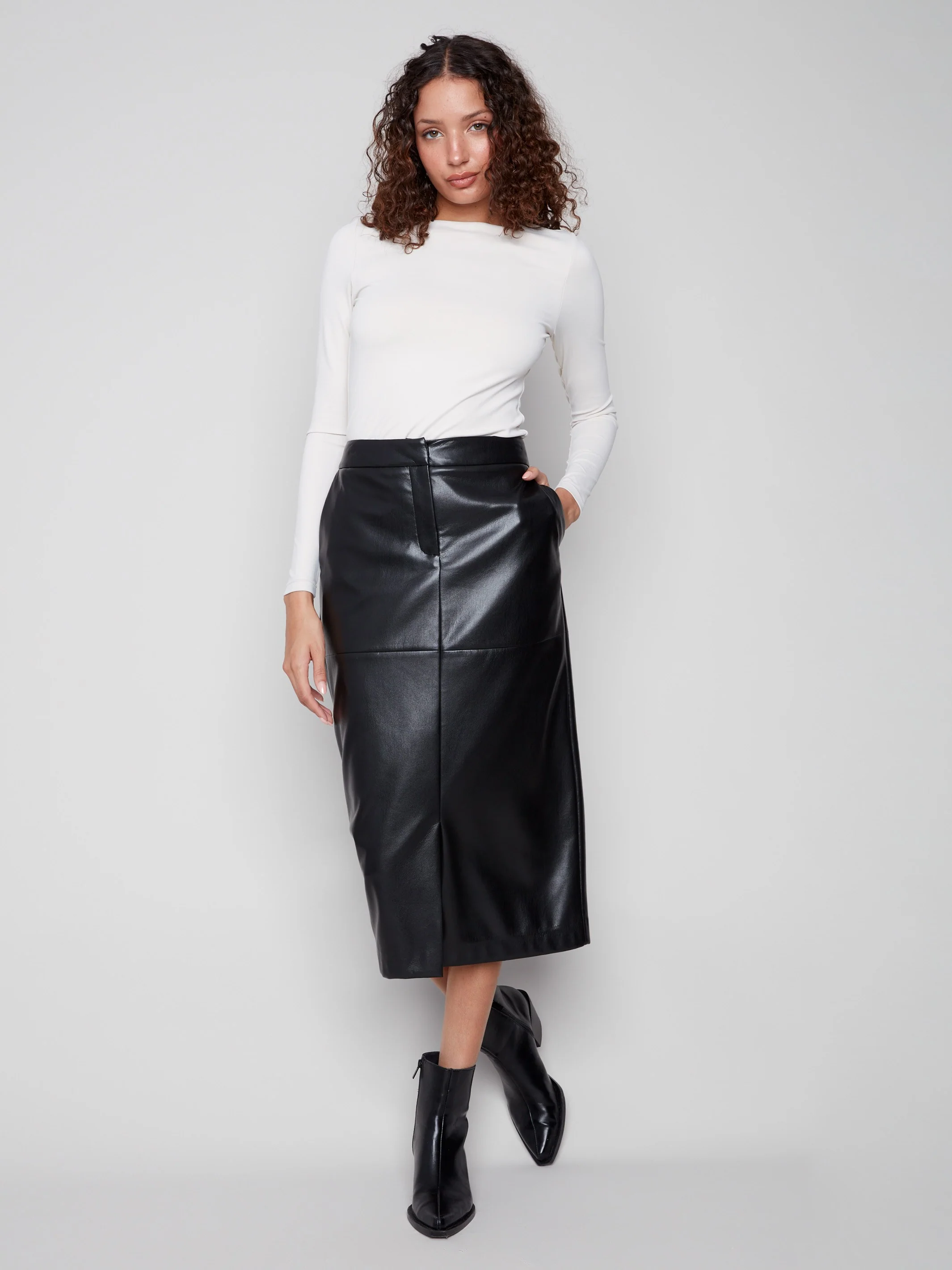 Faux Leather Midi Skirt - Black - WHSBYS