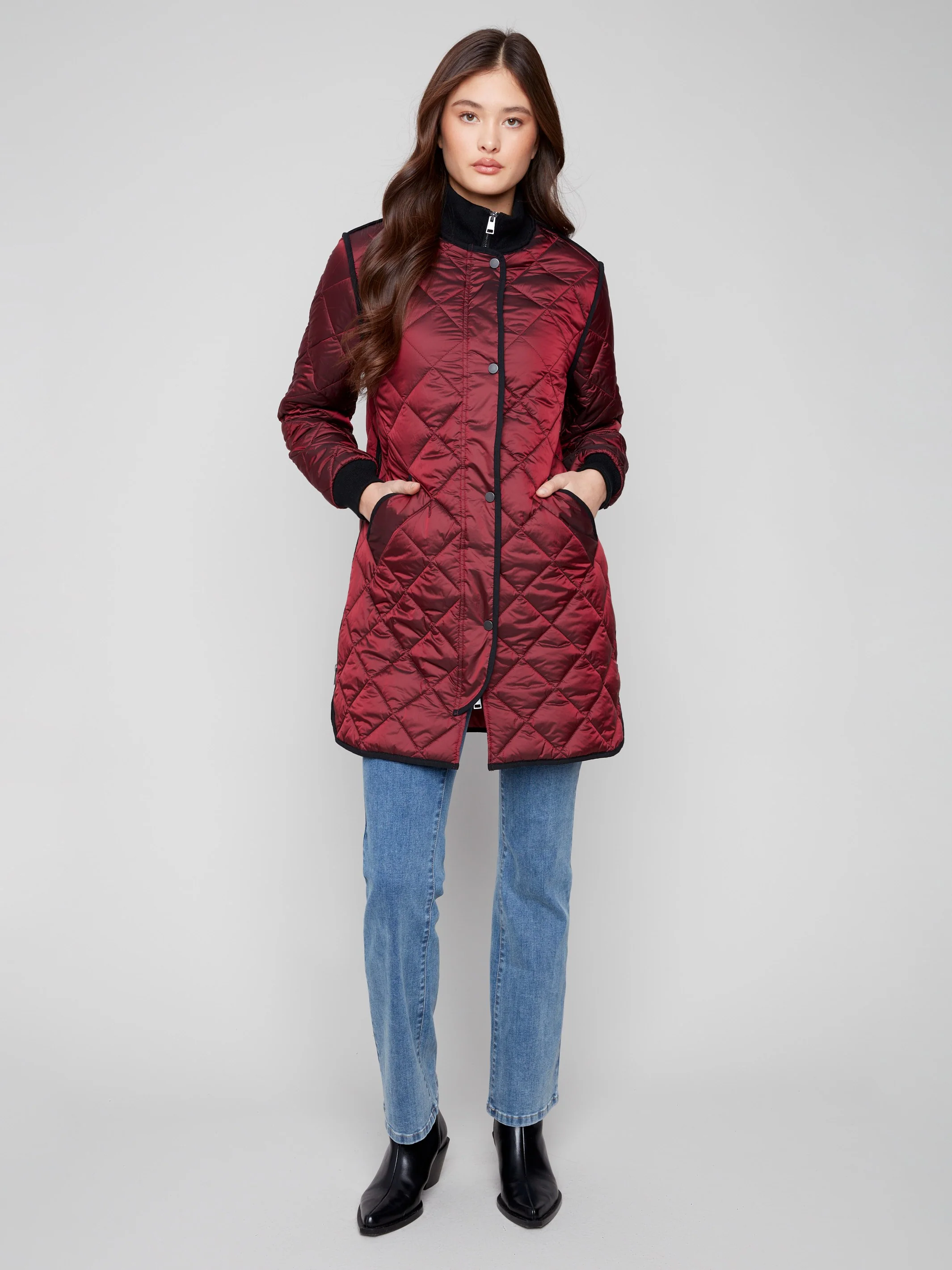 Long Quilted Puffer Jacket - Cabernet - WHSBYS