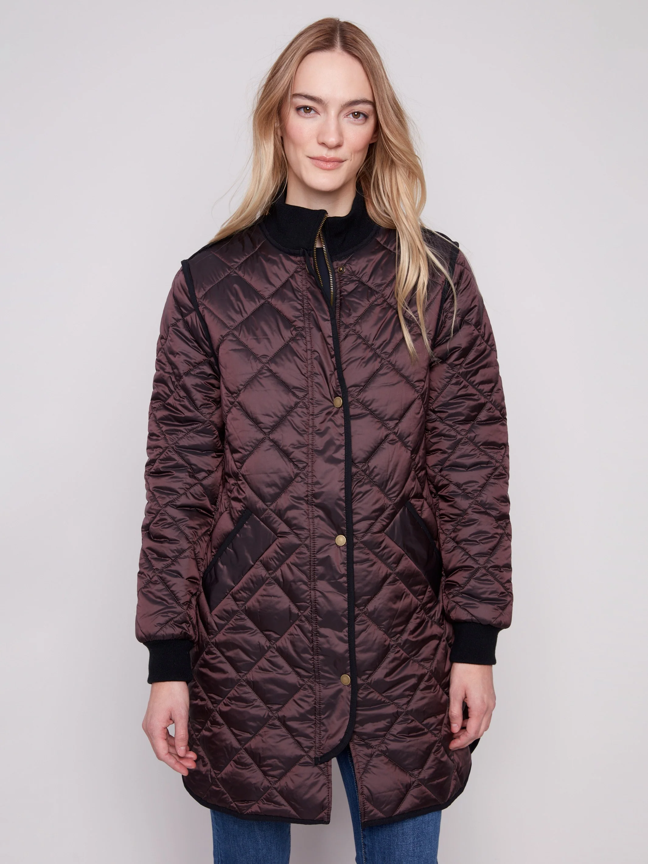 Long Quilted Puffer Jacket - Mocha - WHSBYS