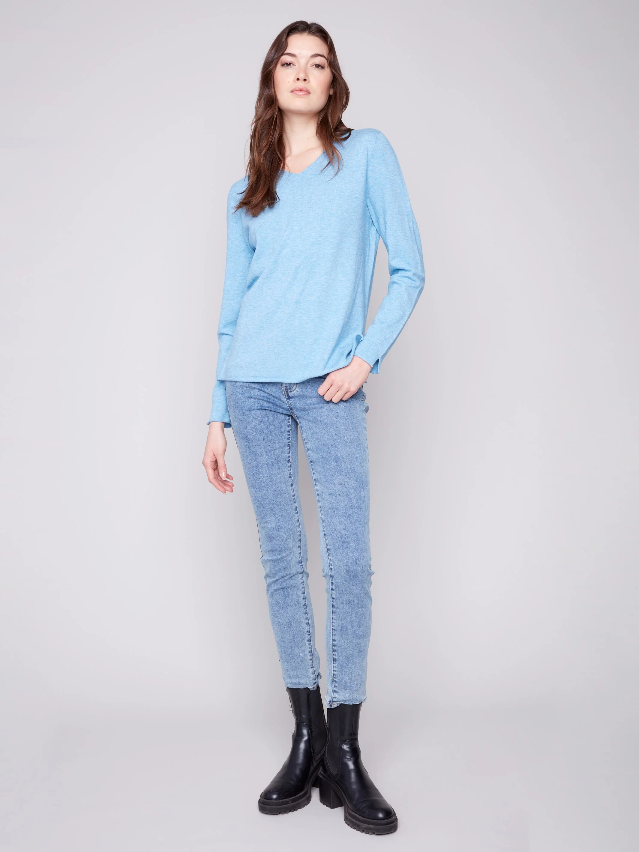 Basic V-Neck Sweater - Heather Oxford - WHSBYS